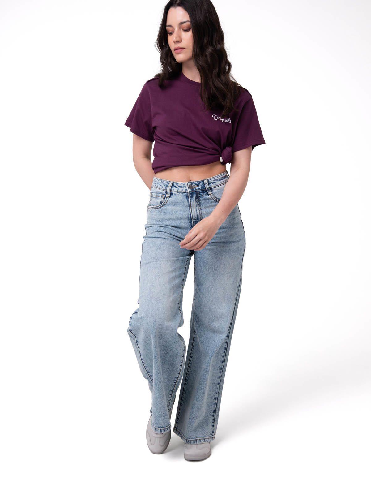 Polera Manga Corta Mujer Western Script Burdeo-6