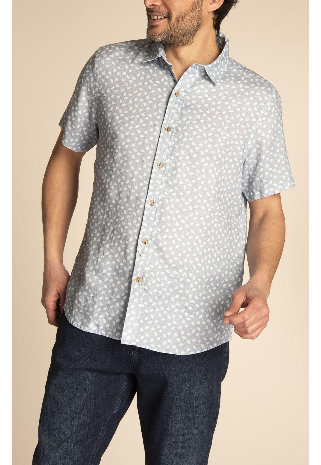 Camisa Lino Orgánico Hombre Nature Azul-5