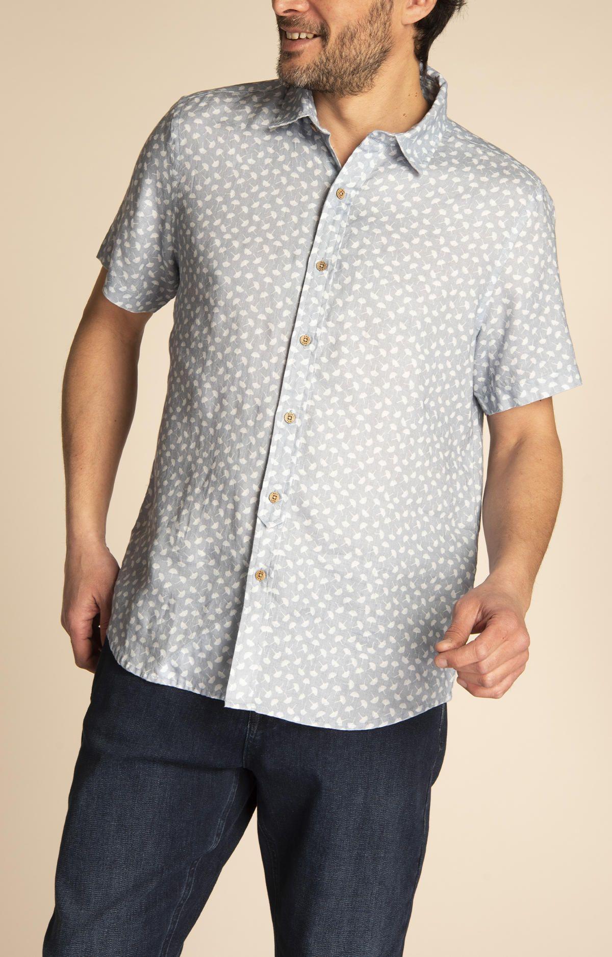 Camisa Lino Orgánico Hombre Nature Azul-5