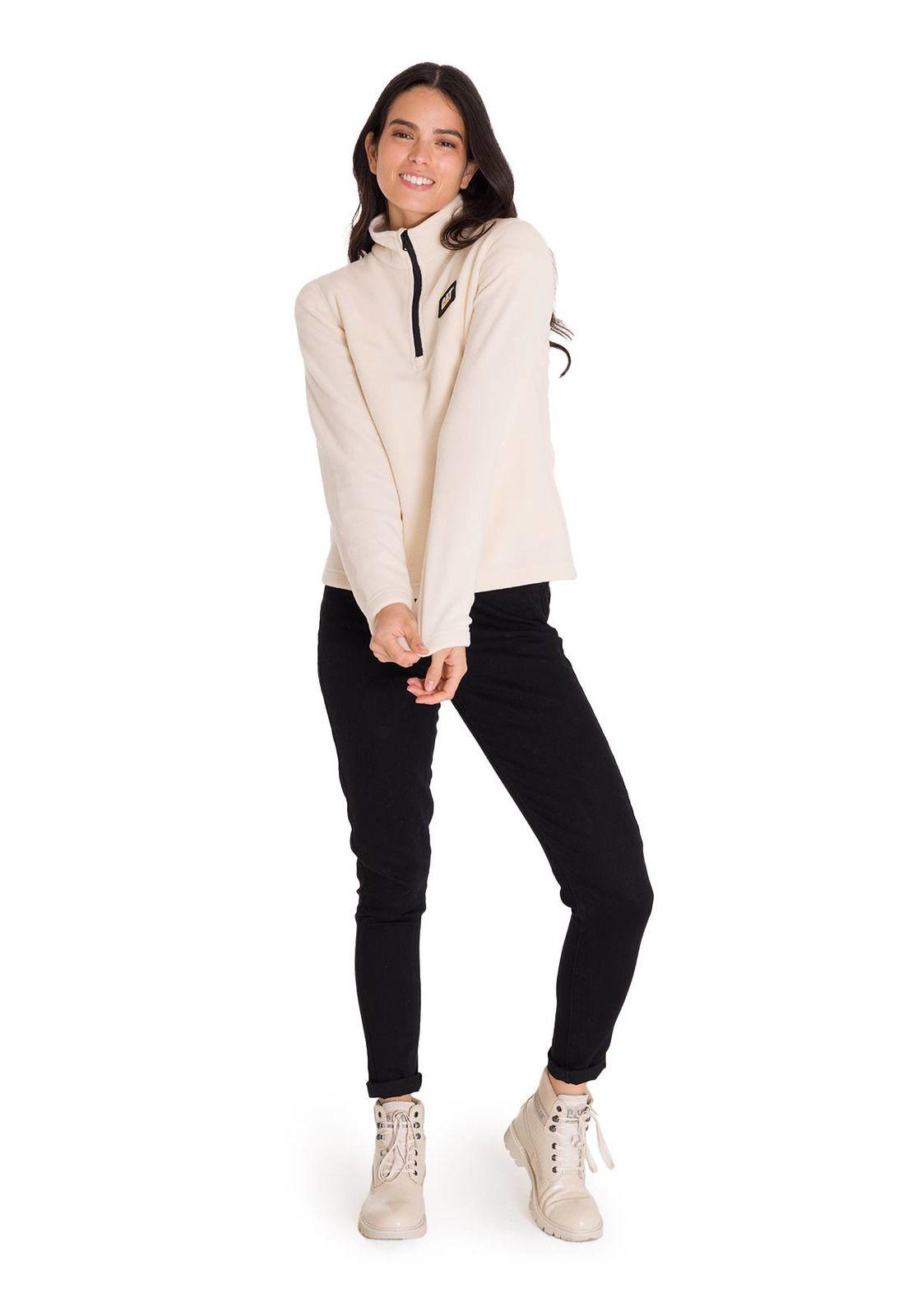 Polar Microfleece Quarter Zip Mujer Beige-5