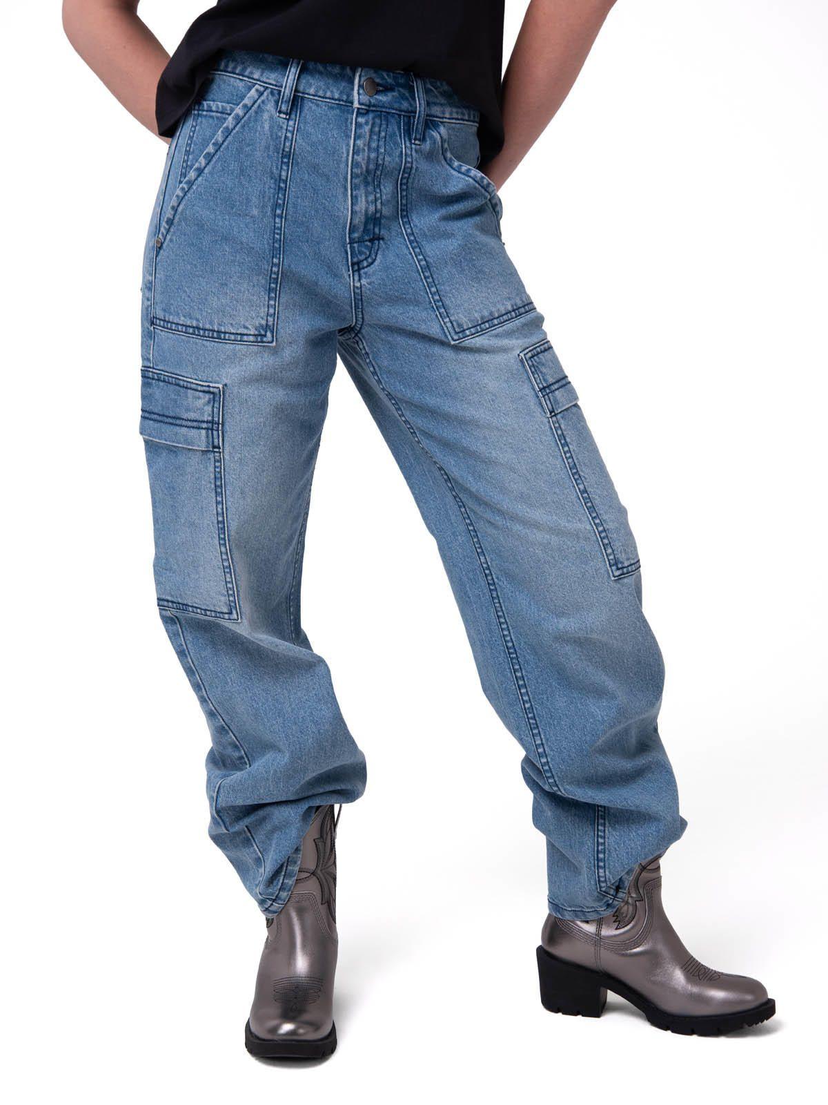 Jeans Cargo Relaxed Azul Mujer-0