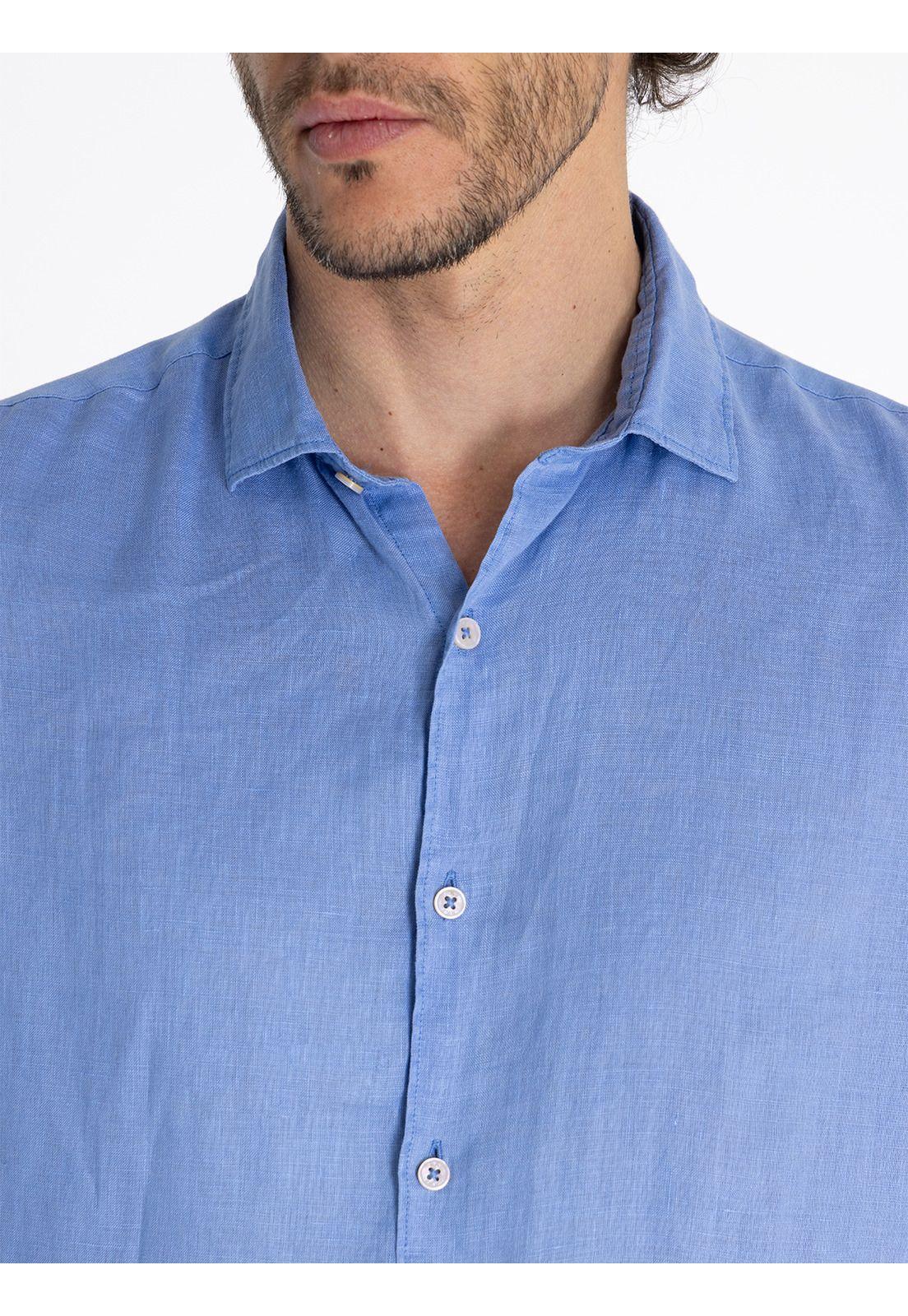 Camisa Lino Azul Marino Linenpro Hombre -6
