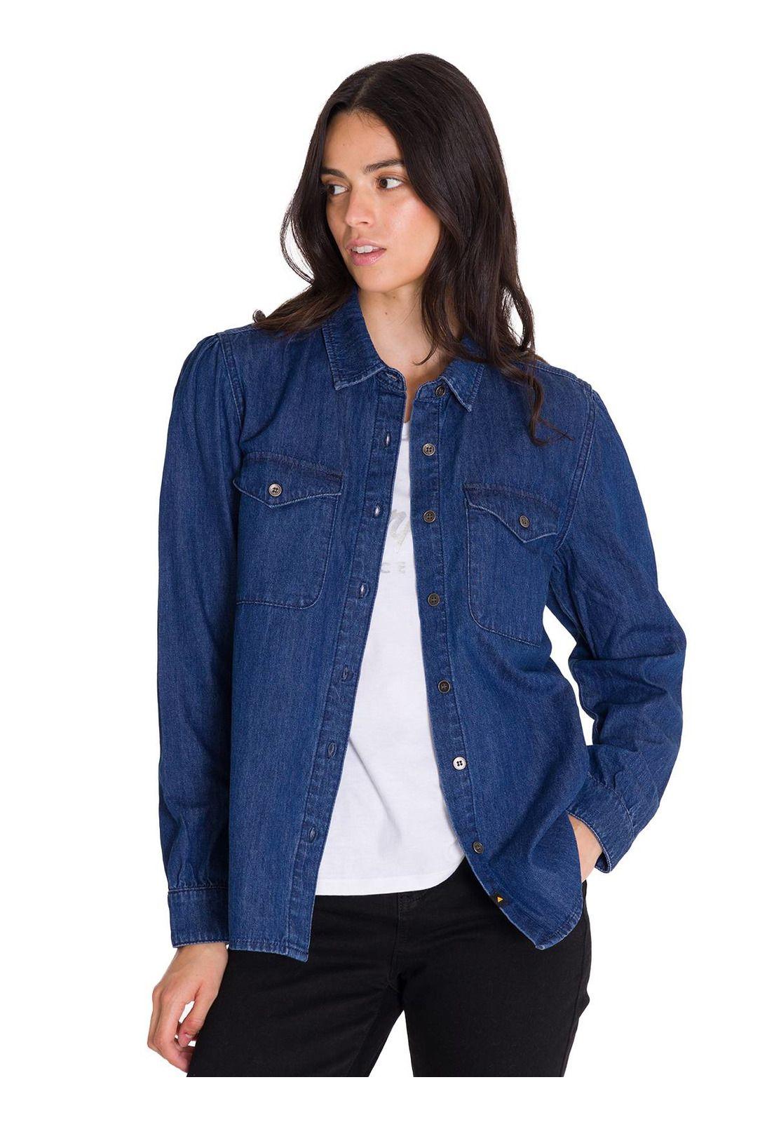 Camisa Casual Denim Relaxed Mujer Azul-0