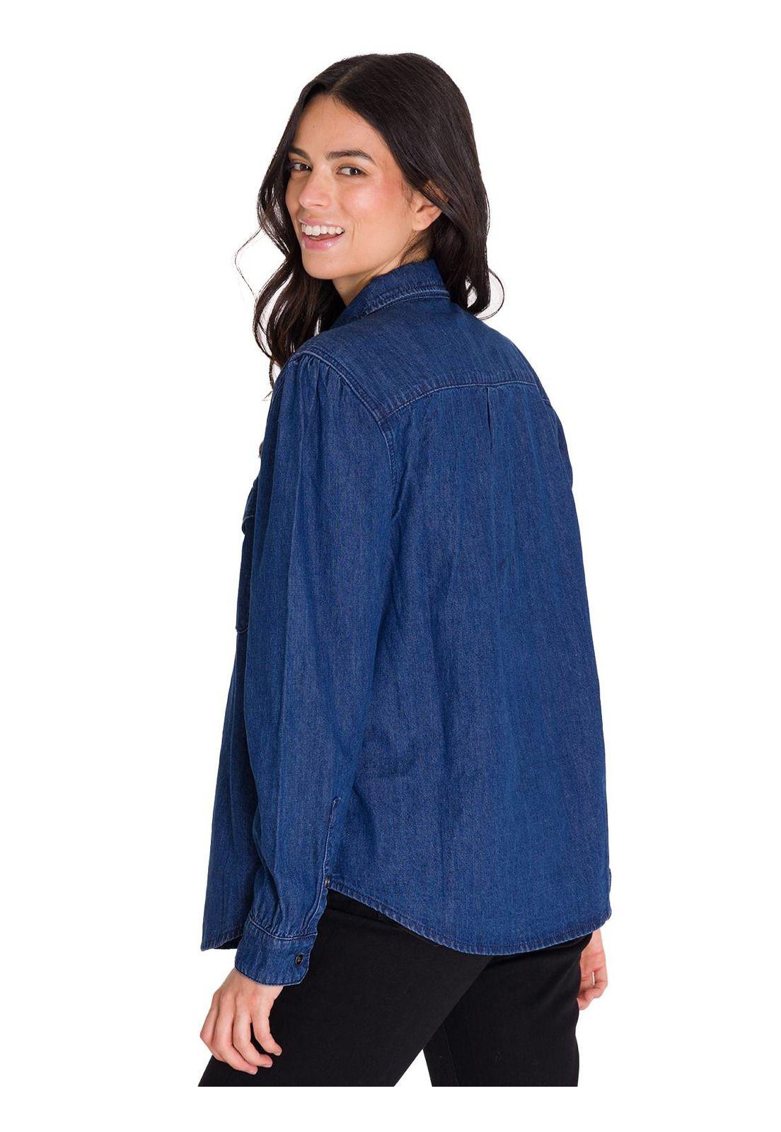 Camisa Casual Denim Relaxed Mujer Azul-3