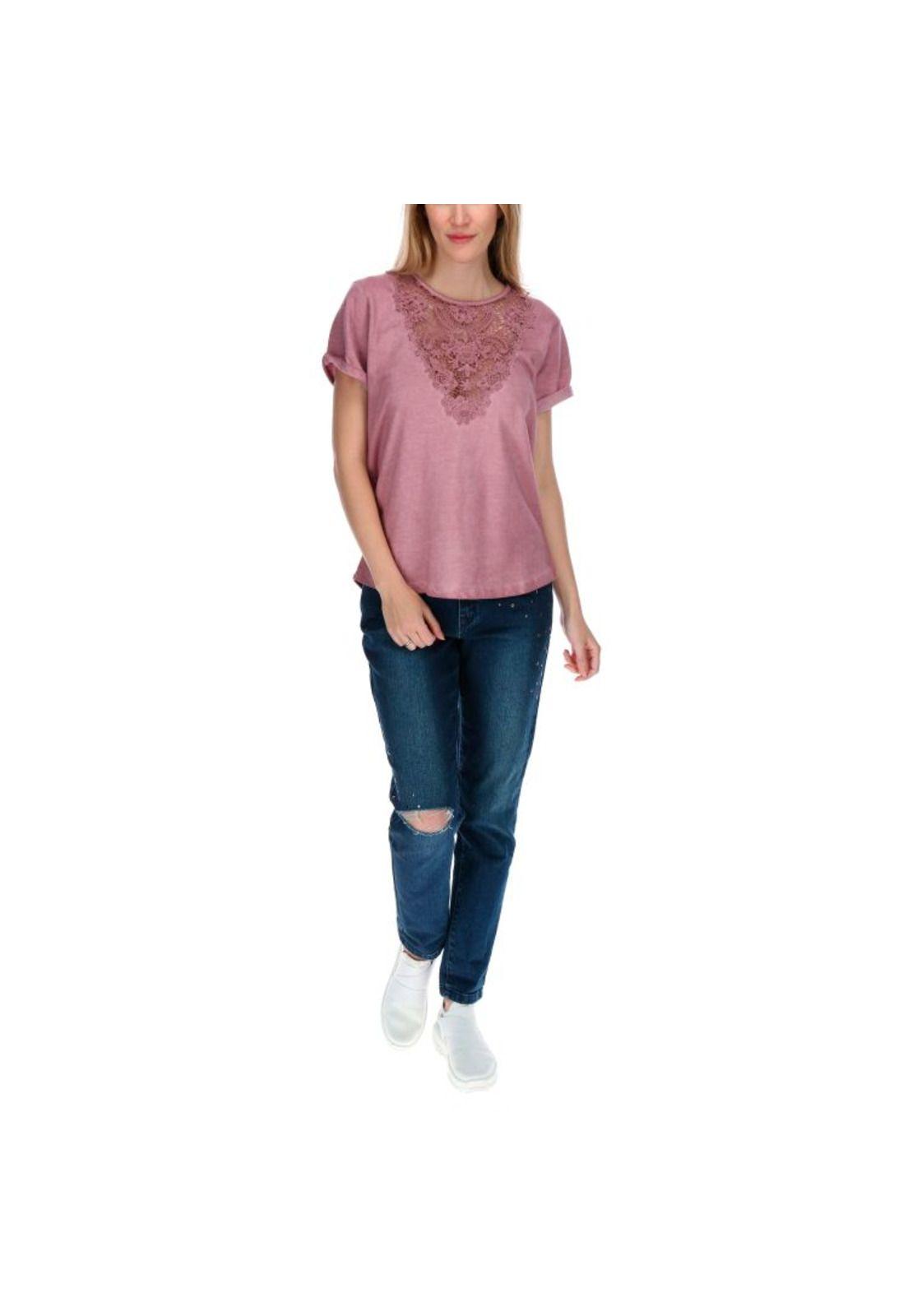 Polera Mc Mujer Lace Front S/S Knit Top Rosa-4
