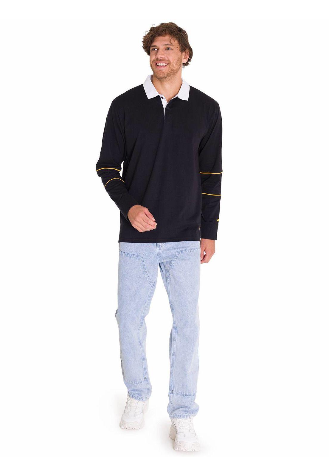 Polera Casual Lightweight Rugby Hombre Negra-7