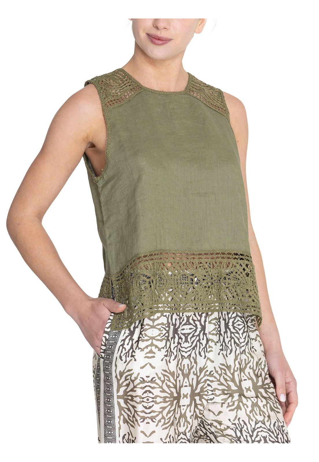 Blusa Lino Orgánico Verde Mele Mujer -4