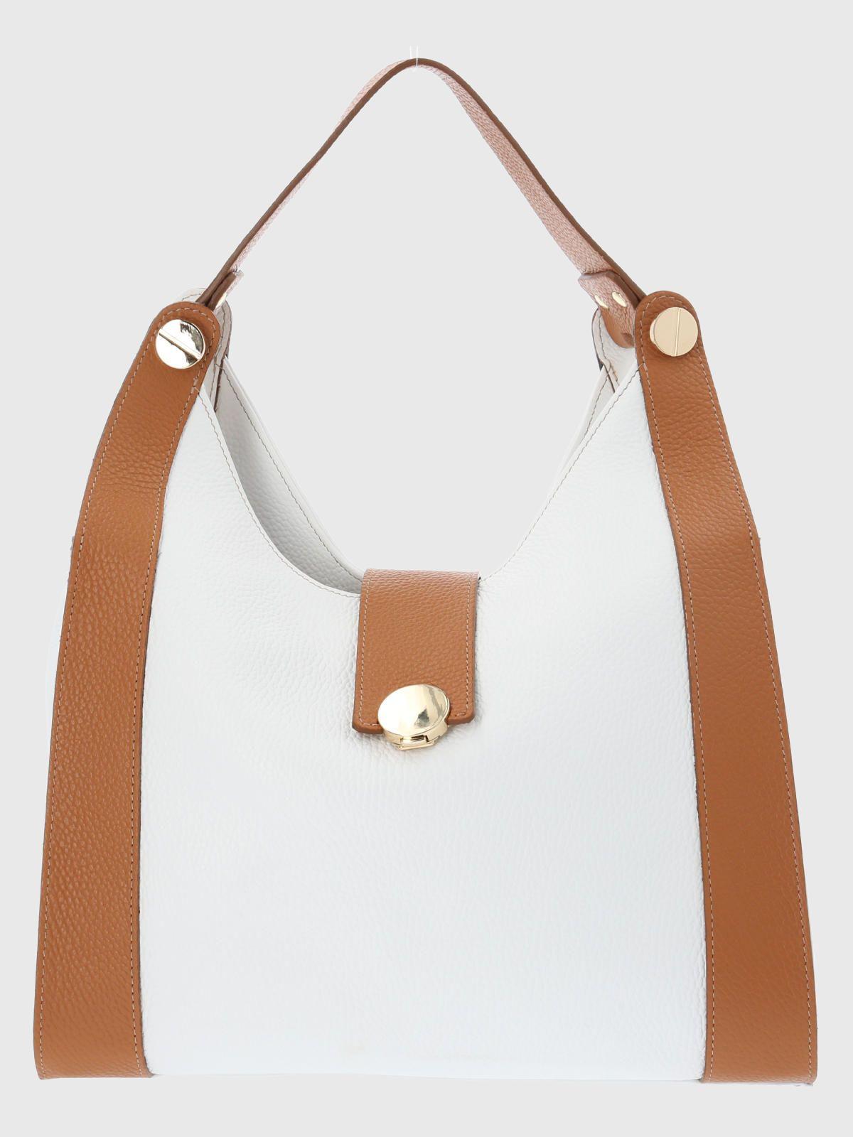 Cartera Italiana Cuero Giulia Hobo Blanco-0