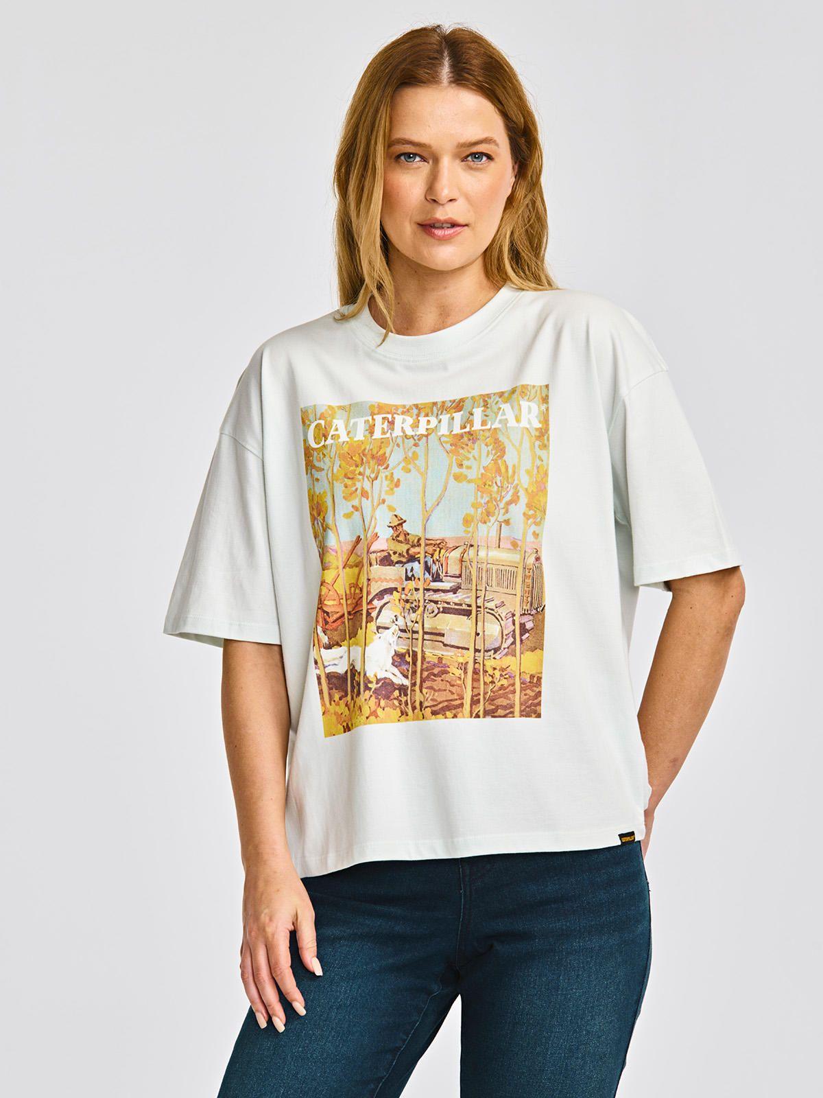 Polera Manga Corta Mujer Boxy HW Graphic2 Celeste-0