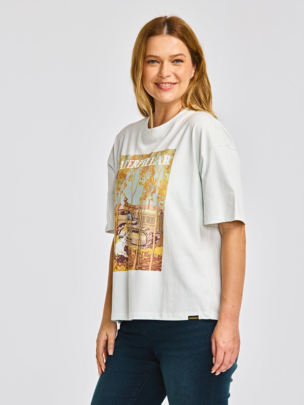 Polera Manga Corta Mujer Boxy HW Graphic2 Celeste-1