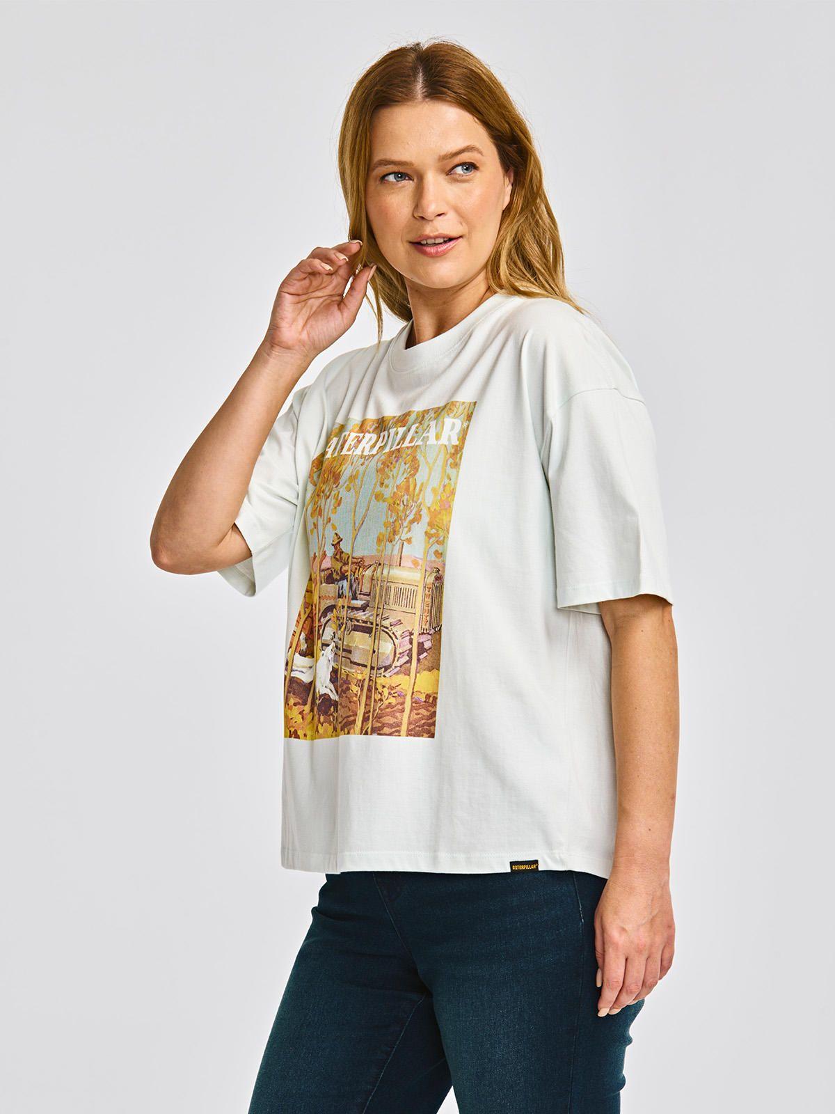 Polera Manga Corta Mujer Boxy HW Graphic2 Celeste-3