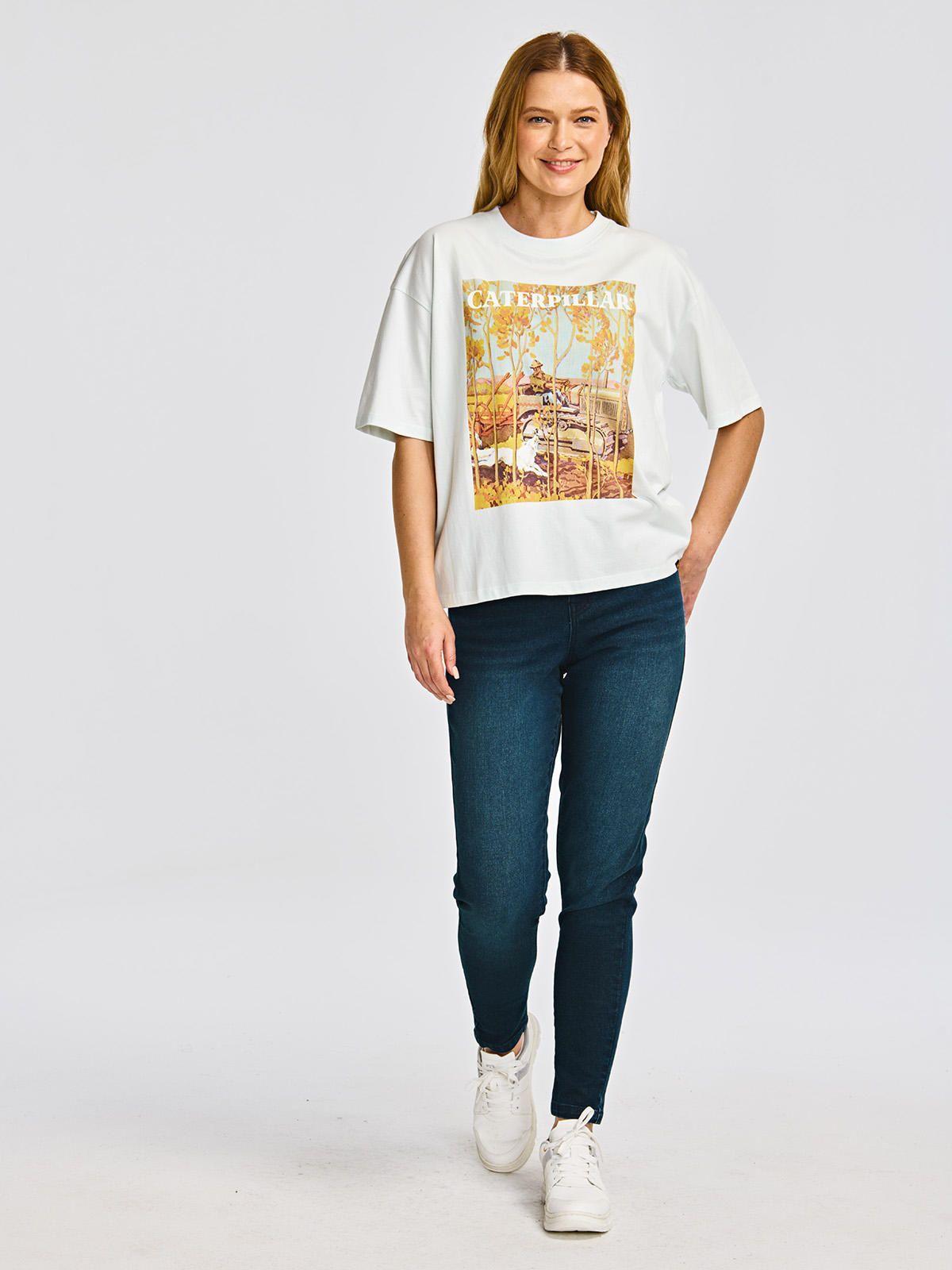 Polera Manga Corta Mujer Boxy HW Graphic2 Celeste-5