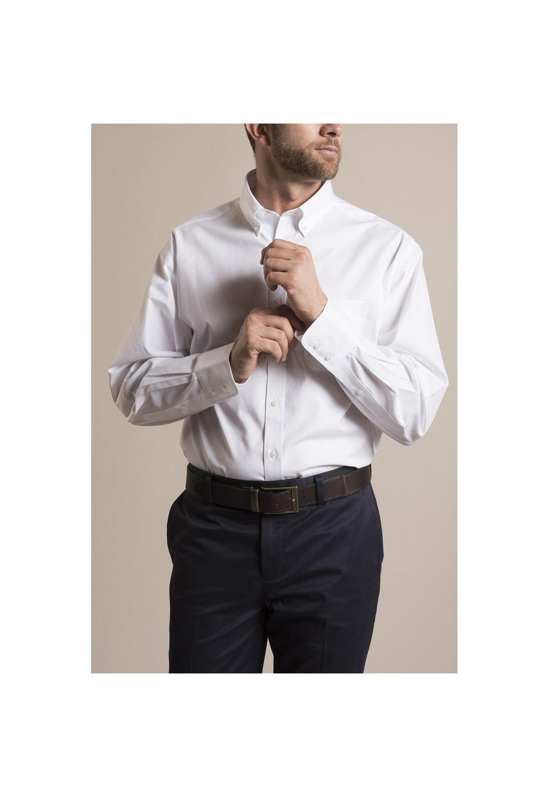 Camisa Libre De Arrugas Blanco Hombre-3