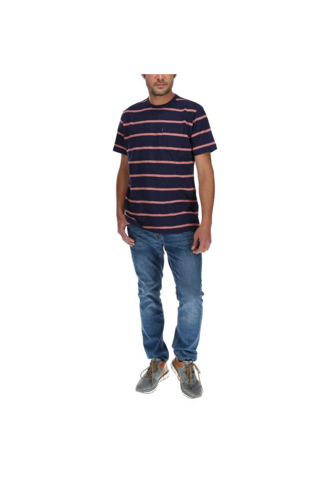 Polera Mc Hombre Stripe Slub S/S Tee Azul-4