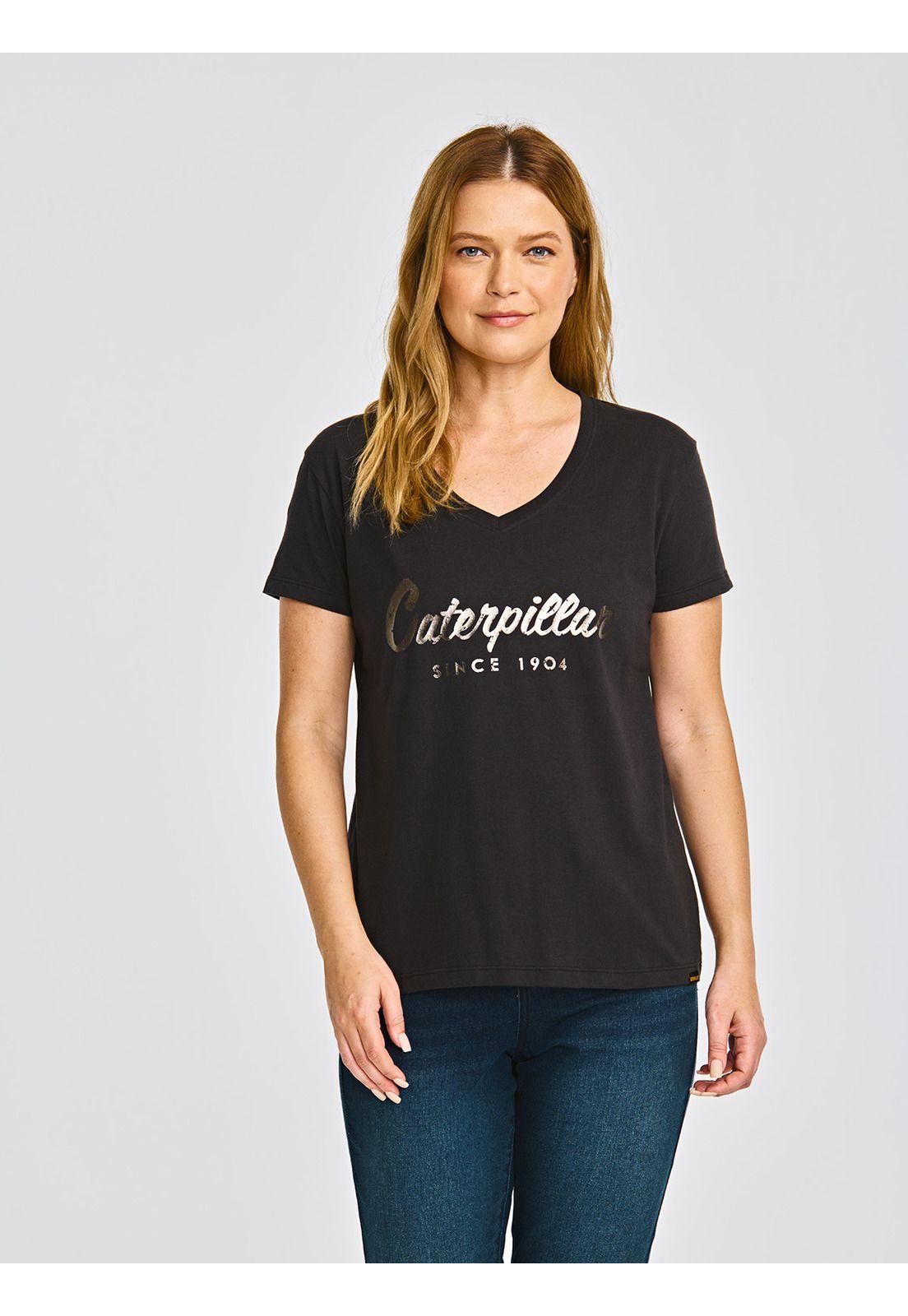 Polera cuello en V Manga Corta Mujer Negro-0