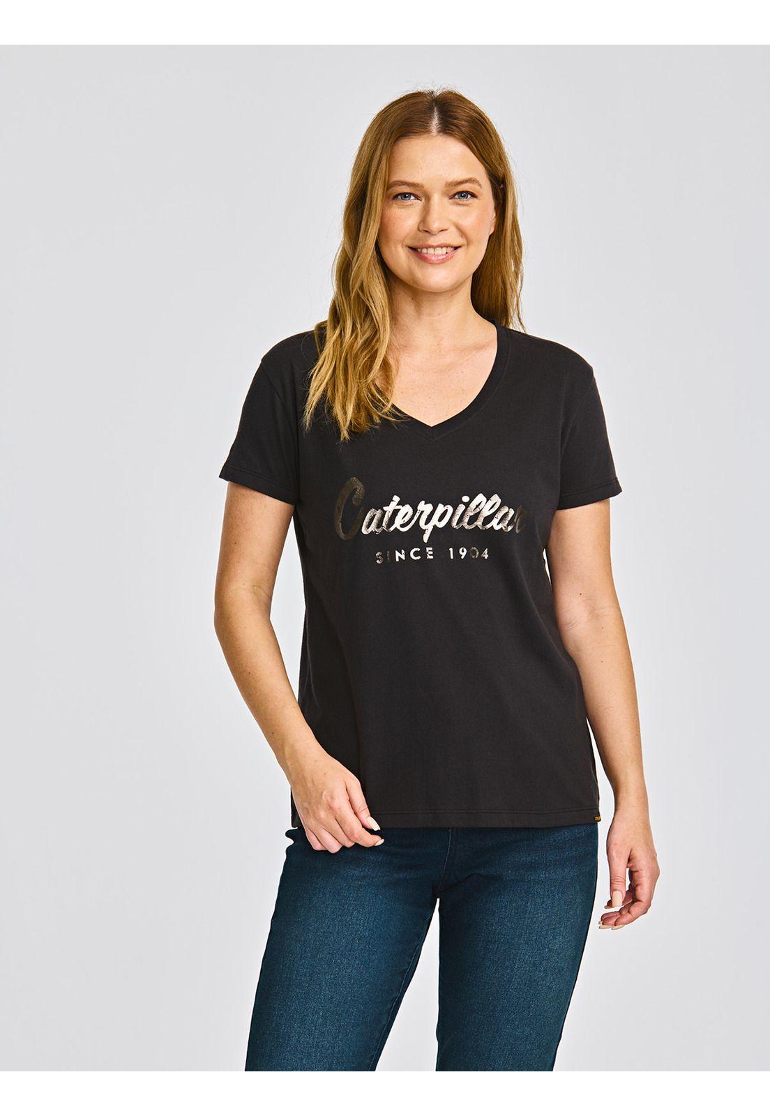 Polera cuello en V Manga Corta Mujer Negro-1