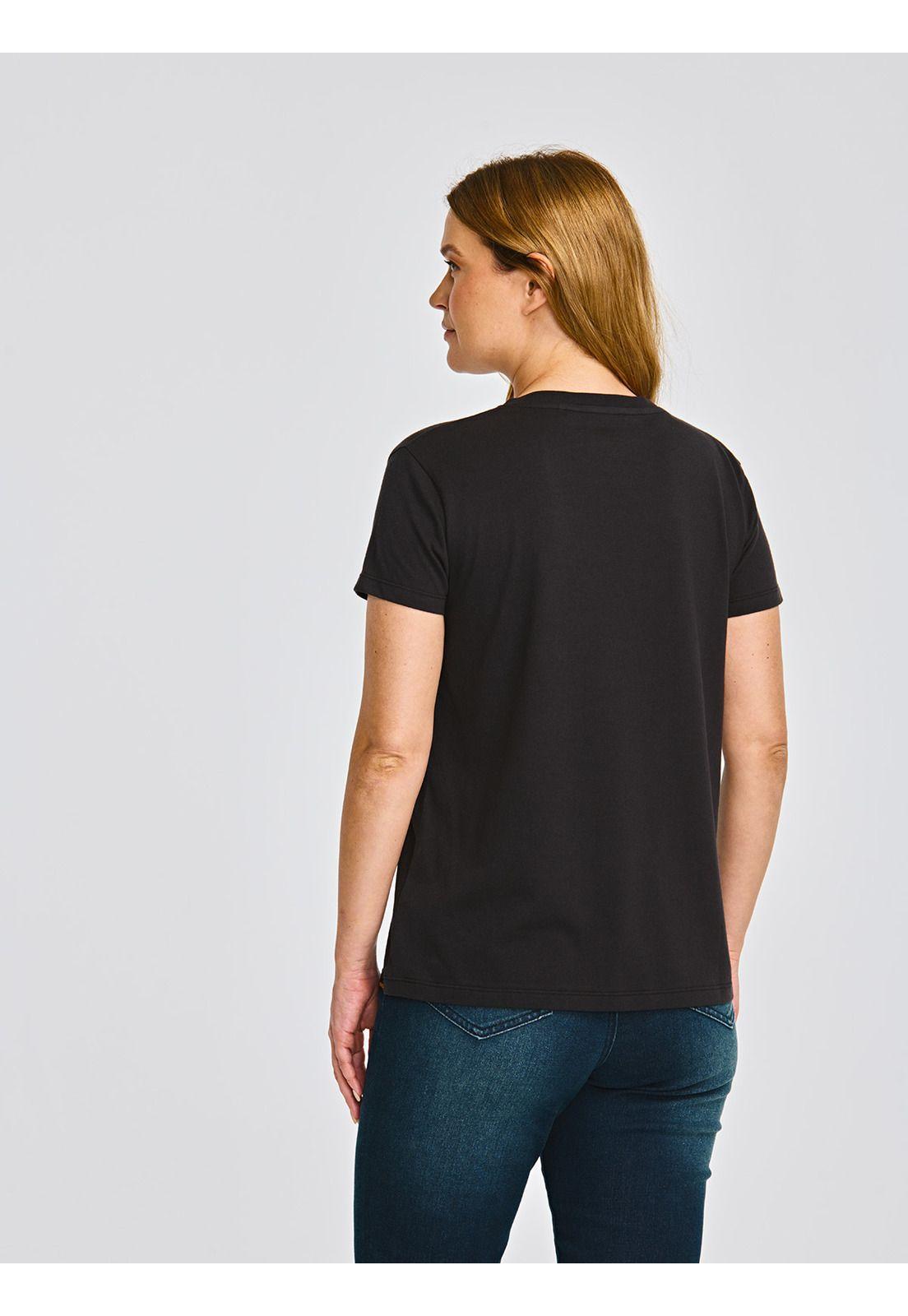 Polera cuello en V Manga Corta Mujer Negro-4