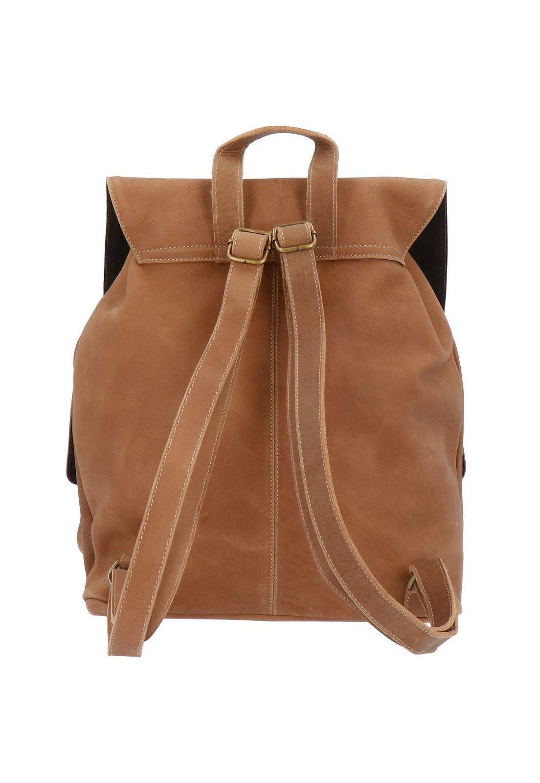 Mochila Cuero Mujer Rkf Backpack Café-2