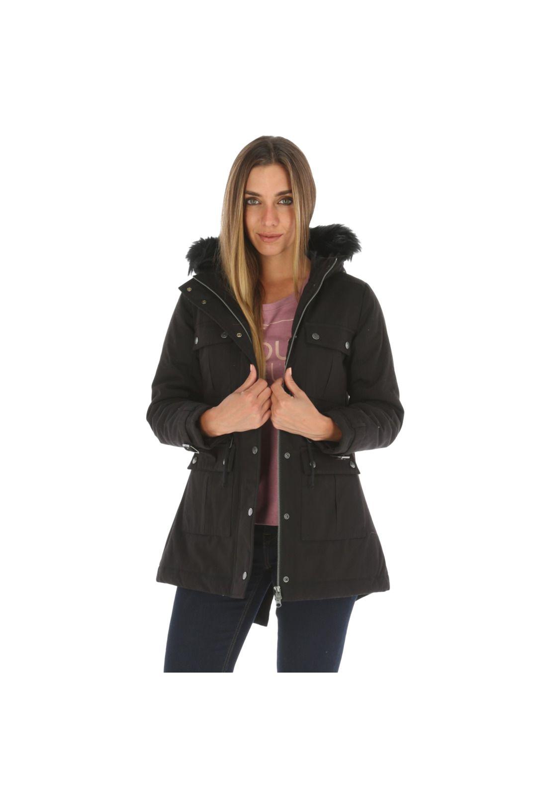 Chaqueta Mujer Fur Hood Parka Negro-0