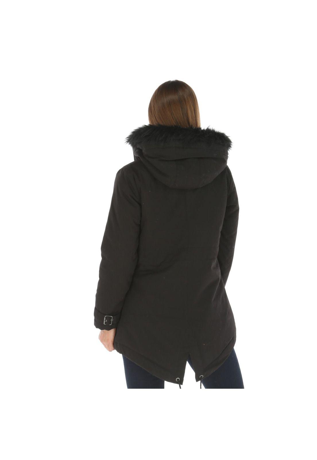 Chaqueta Mujer Fur Hood Parka Negro-2