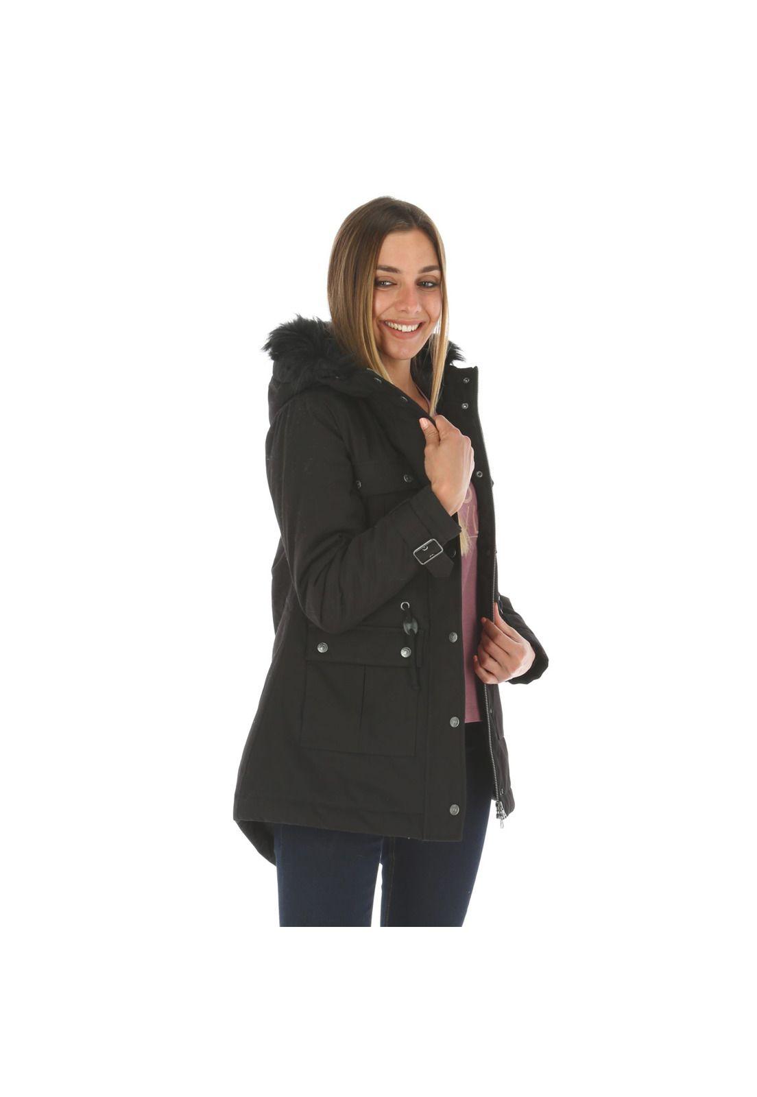 Chaqueta Mujer Fur Hood Parka Negro-3