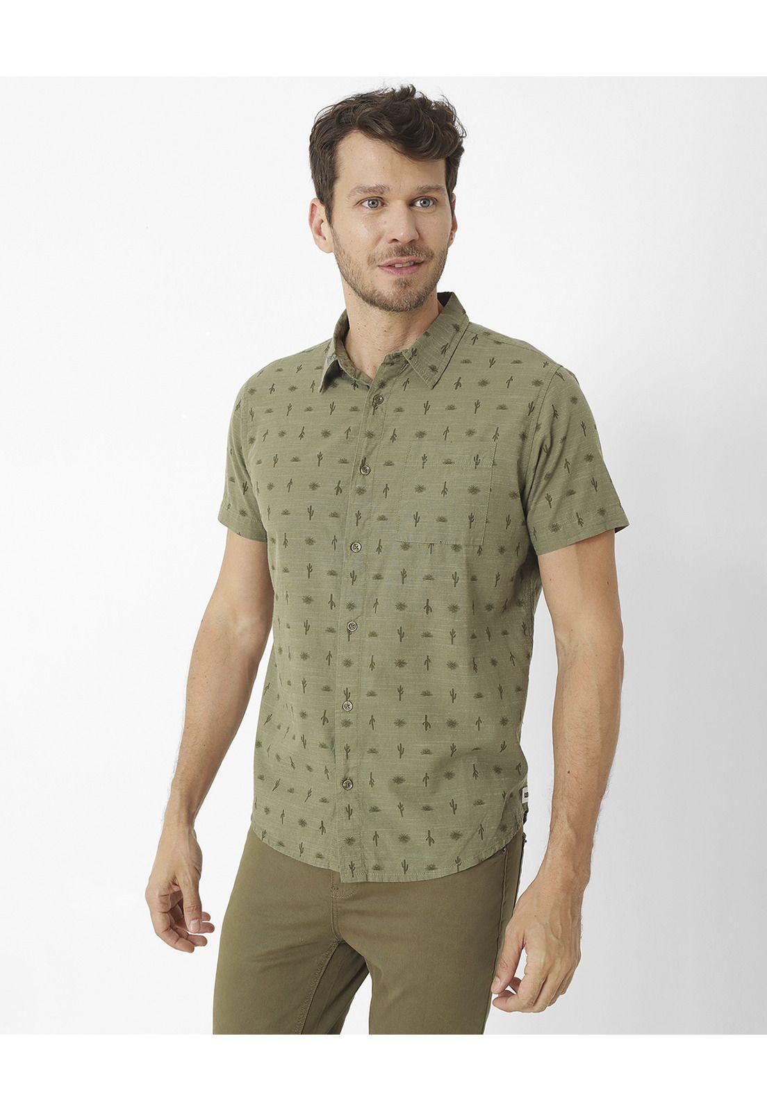 Camisa M/C Foundation S/S Slub Verde Hombre-0