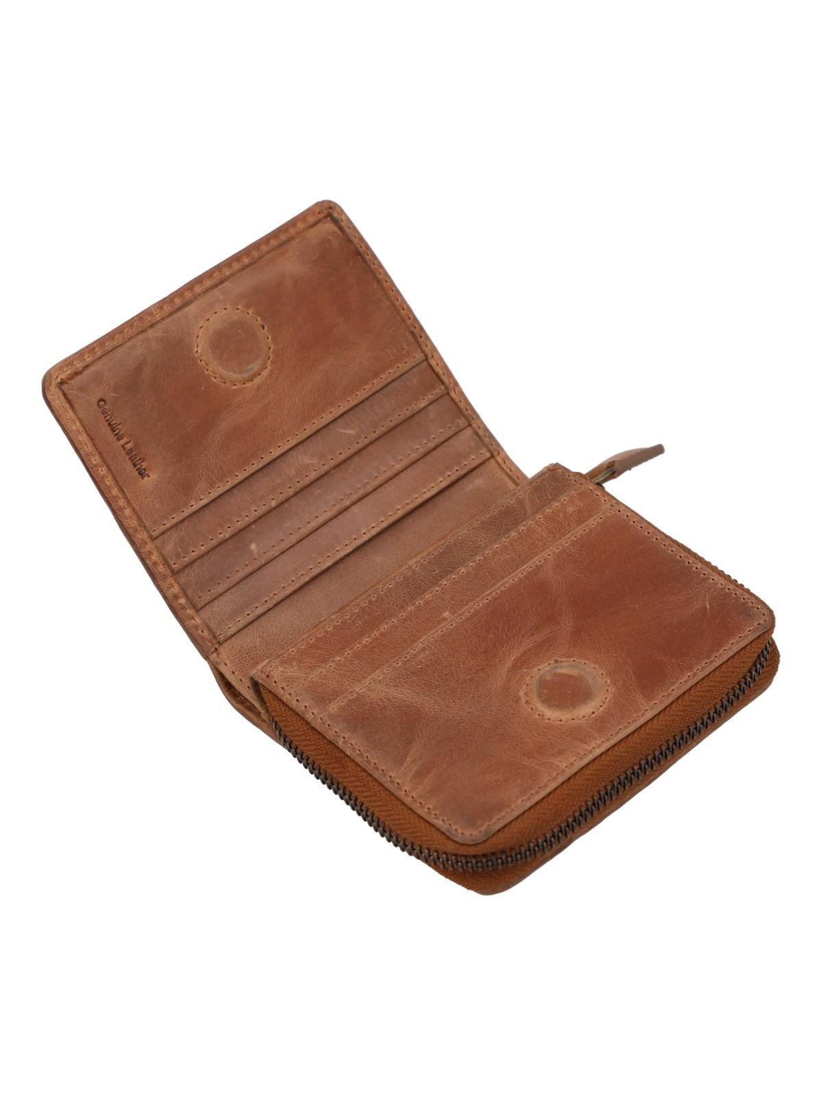 Billetera Cuero Mujer Fd Braid Zipper Café-3