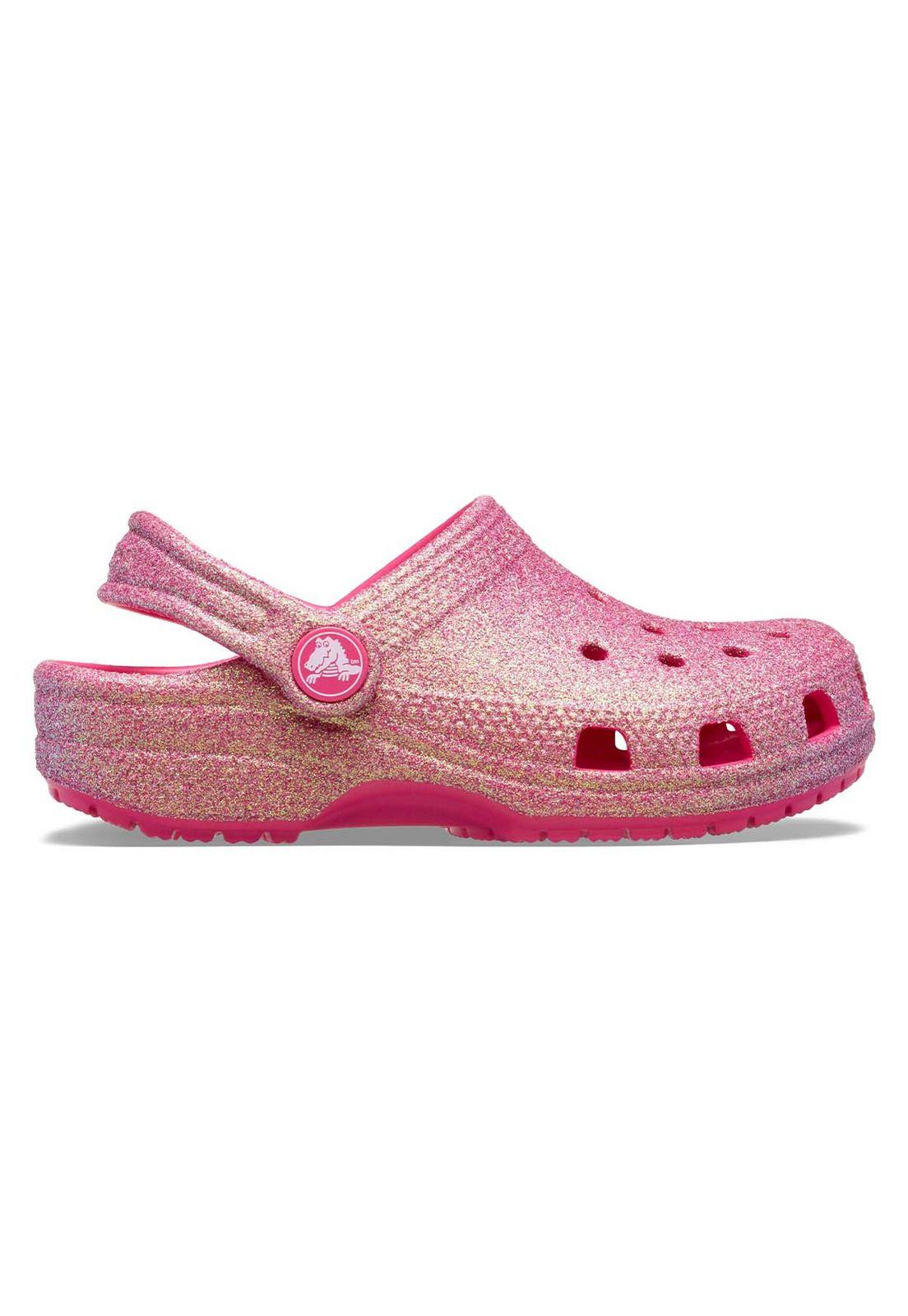 Zueco Crocs Niña Classic Glitter Rosada-0