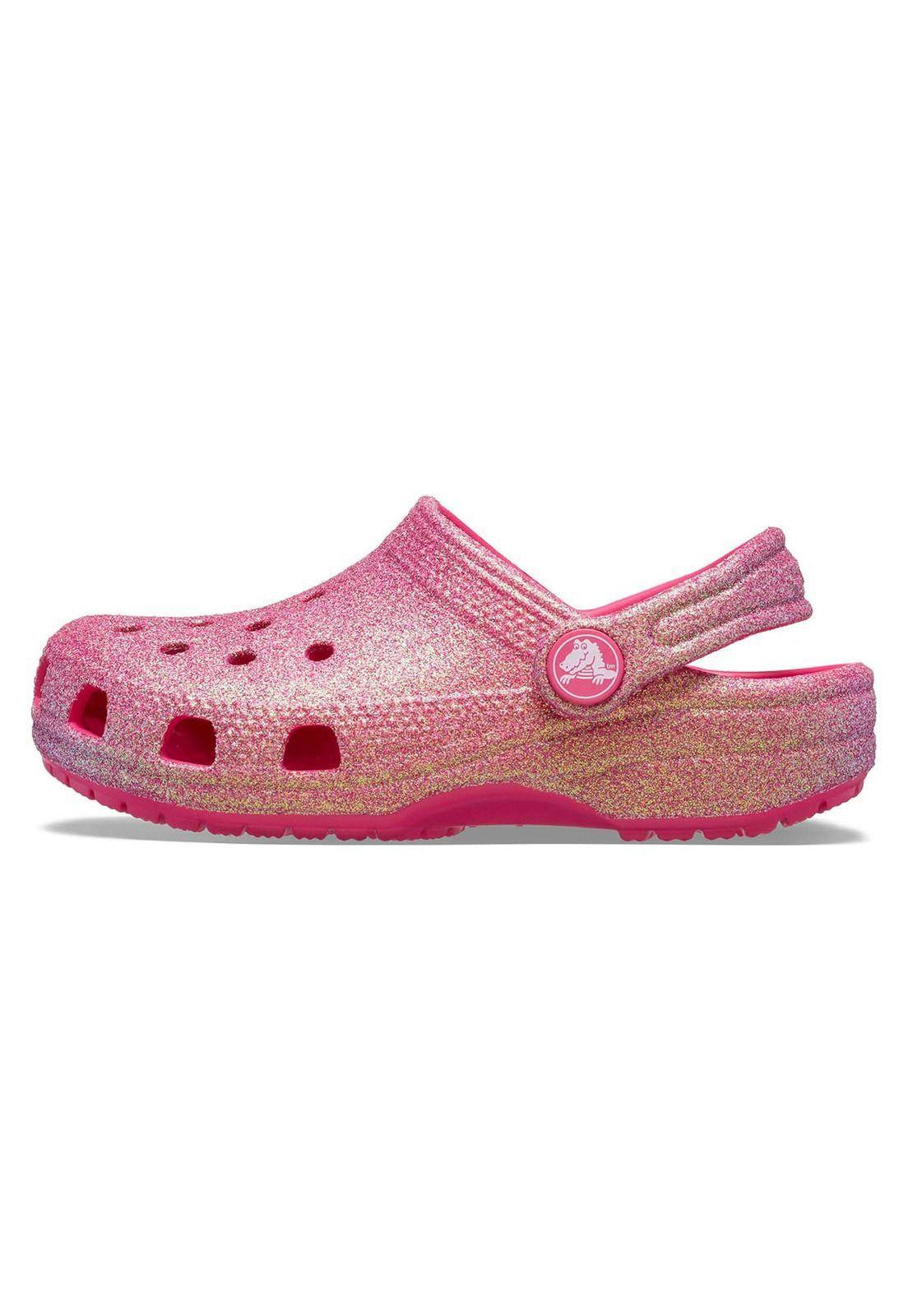 Zueco Crocs Niña Classic Glitter Rosada-1