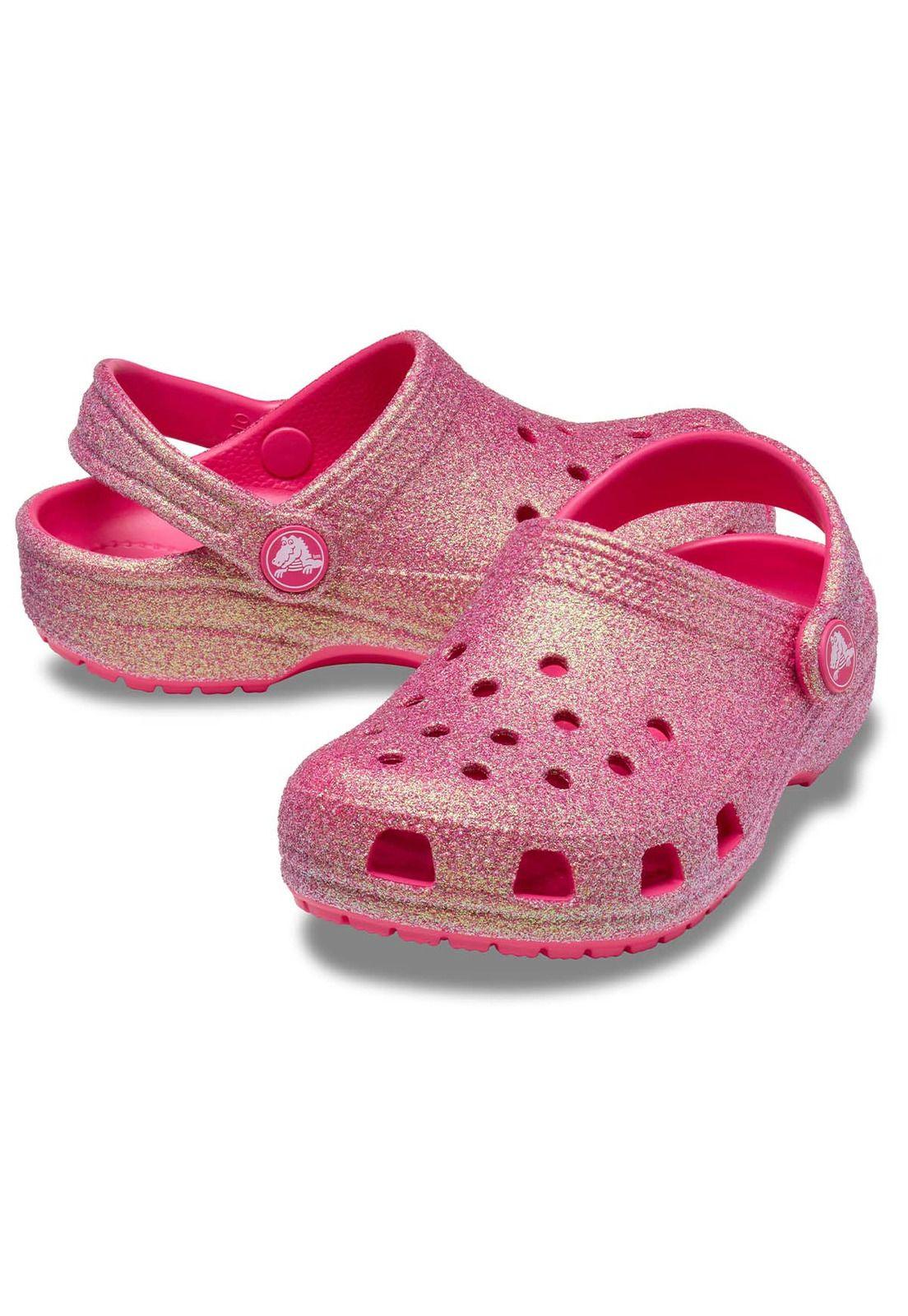 Zueco Crocs Niña Classic Glitter Rosada-3