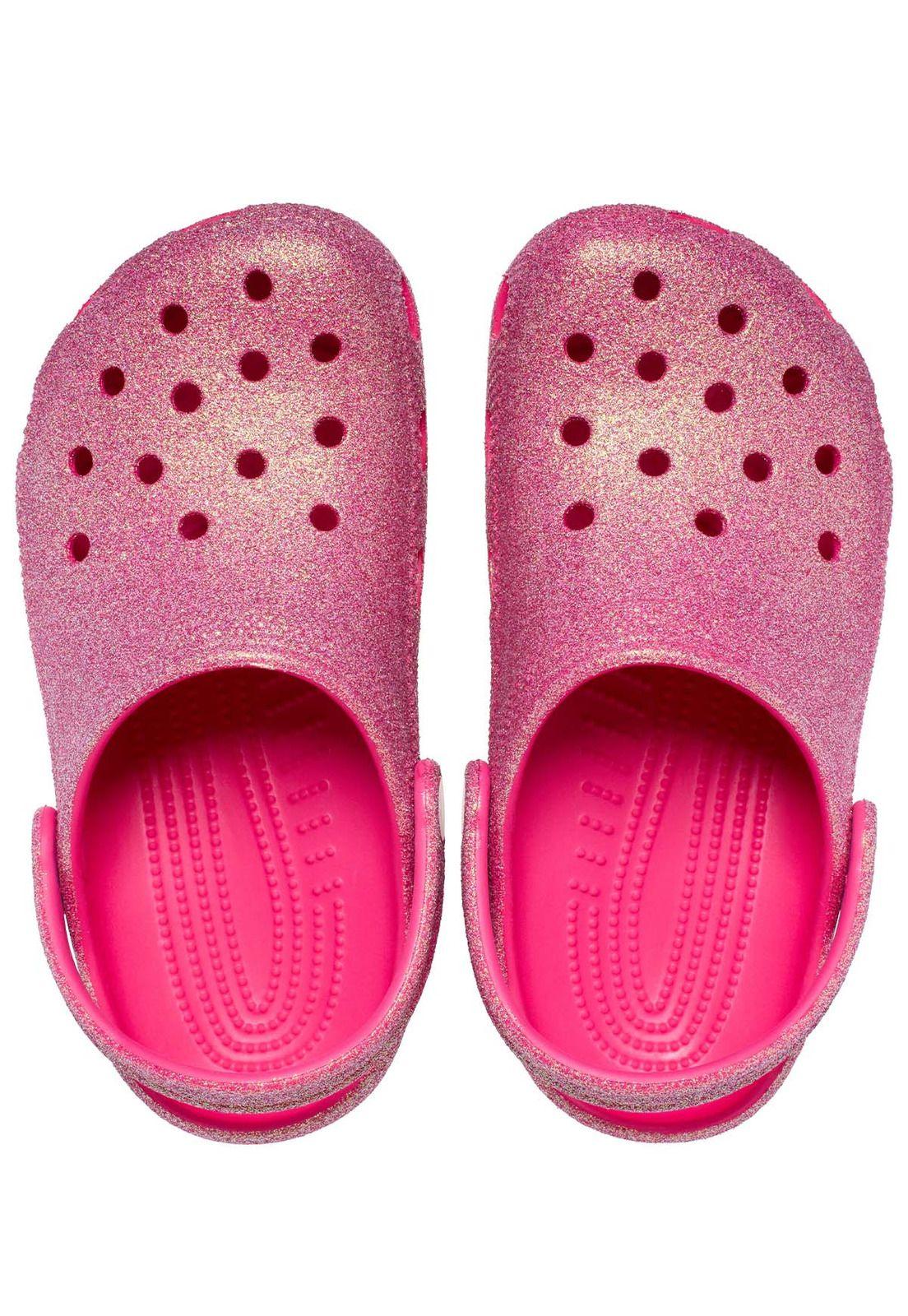 Zueco Crocs Niña Classic Glitter Rosada-4