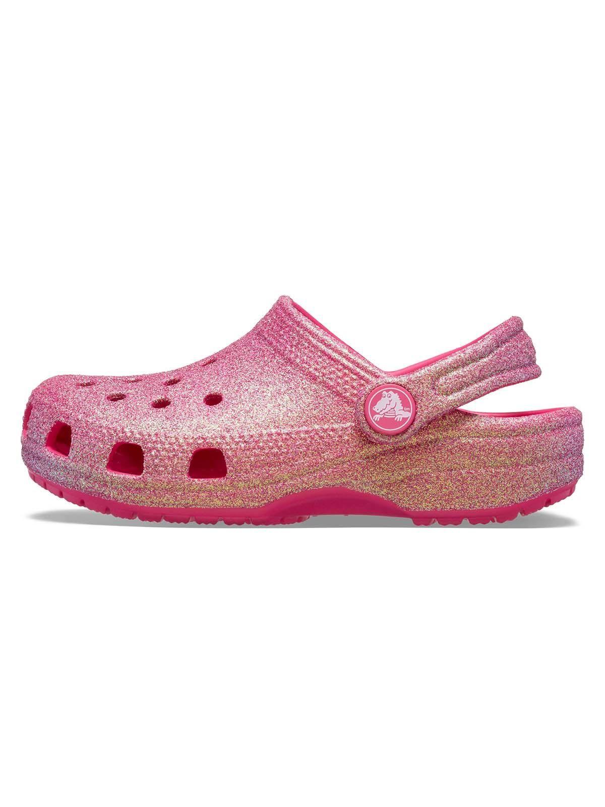 Zueco Crocs Niña Classic Glitter Rosada-1
