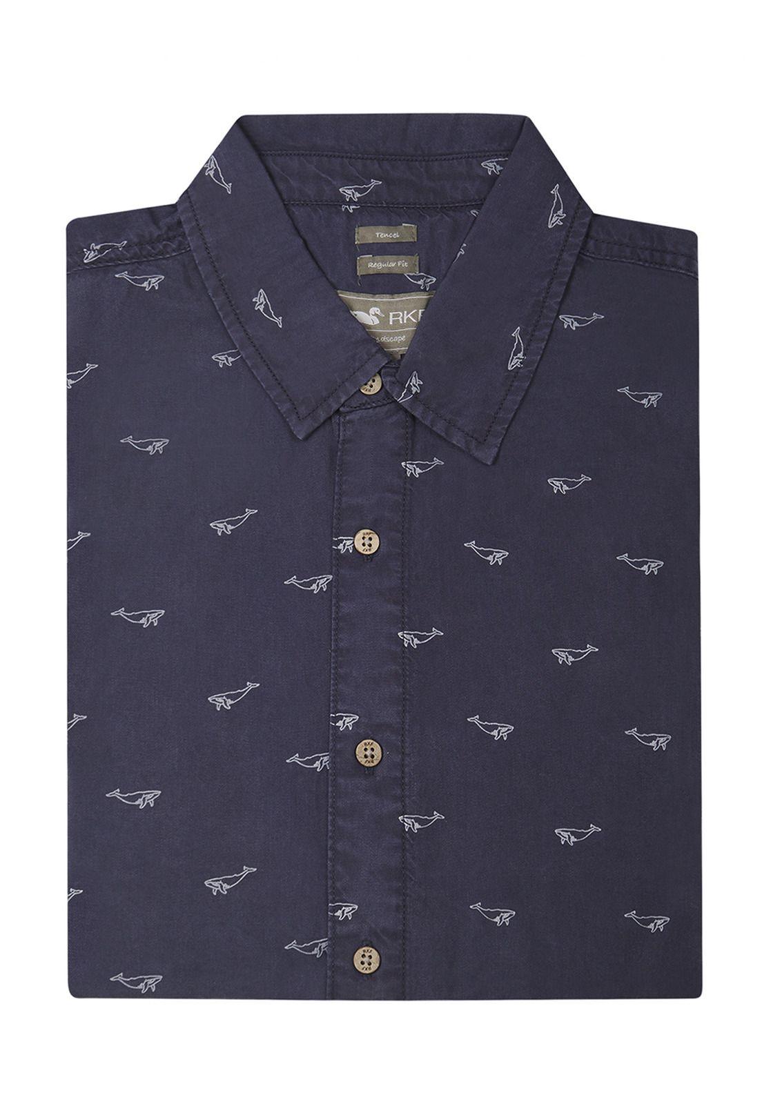 camisa Tencel Azul Marino Tencelprint Hombre -4
