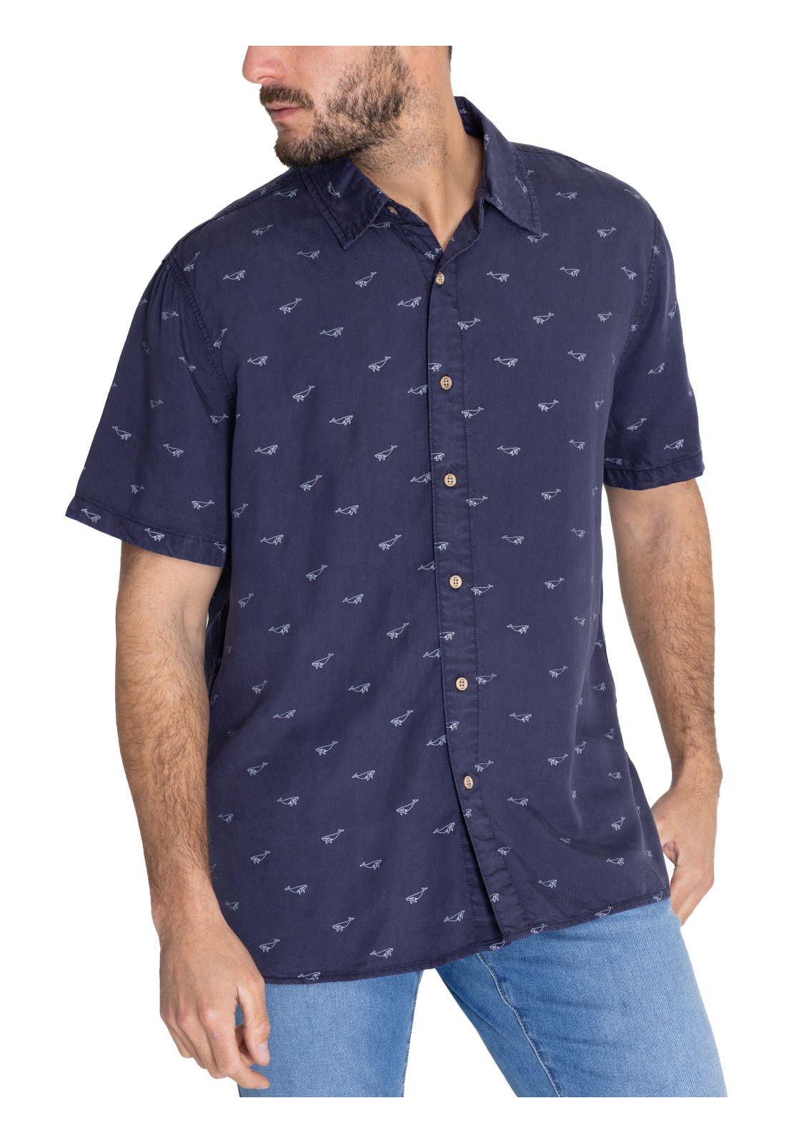 camisa Tencel Azul Marino Tencelprint Hombre -5