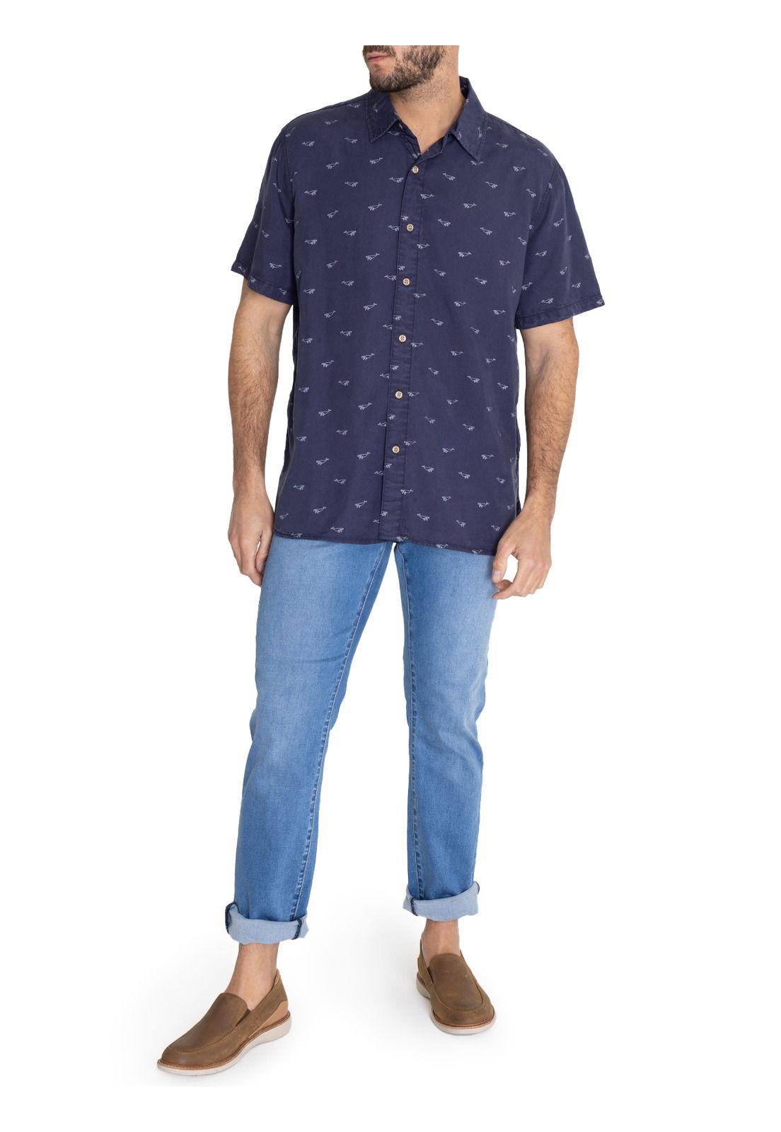 camisa Tencel Azul Marino Tencelprint Hombre -8