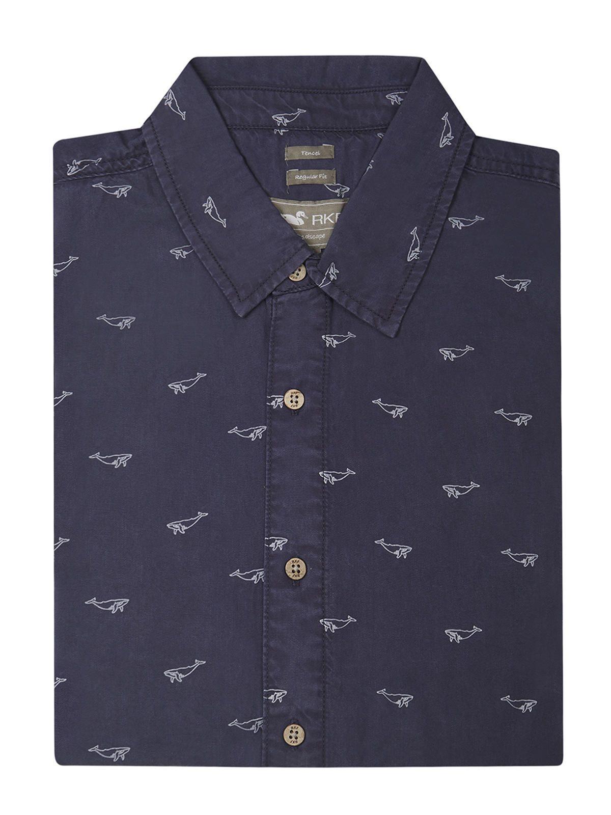 camisa Tencel Azul Marino Tencelprint Hombre -4