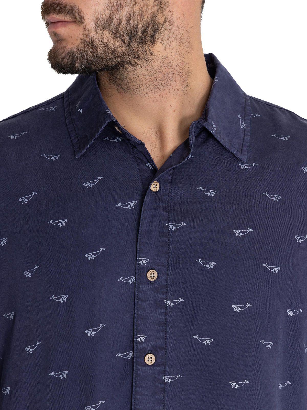 camisa Tencel Azul Marino Tencelprint Hombre -7