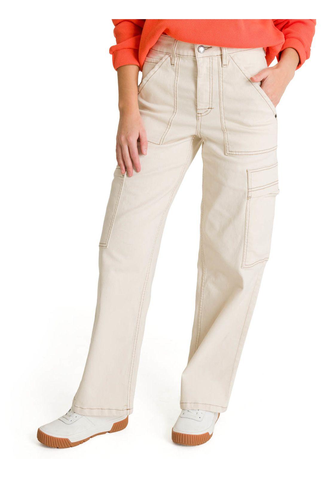 Jeans Cargo Mujer Relaxed Beige-0