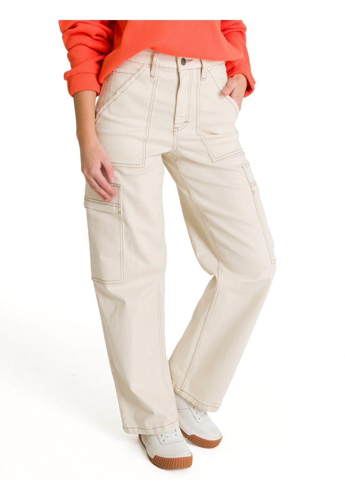 Jeans Cargo Mujer Relaxed Beige-1