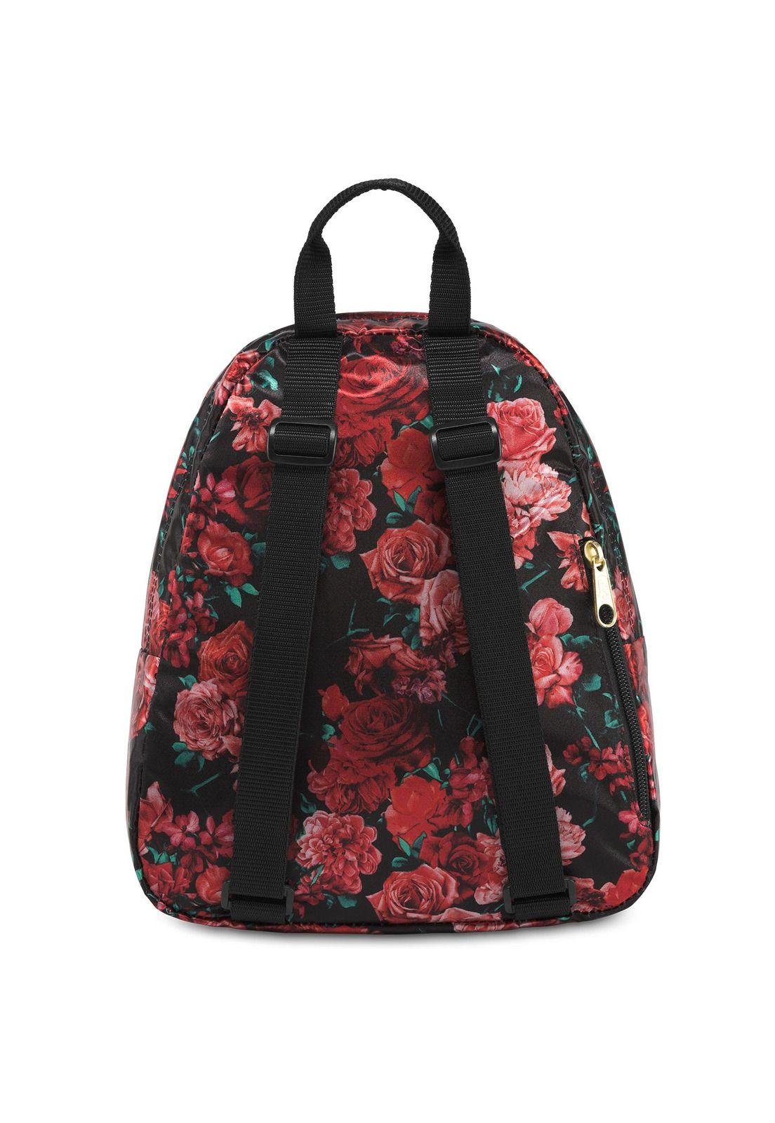 Mochila Half Pint Luxe Negra con Flores-2