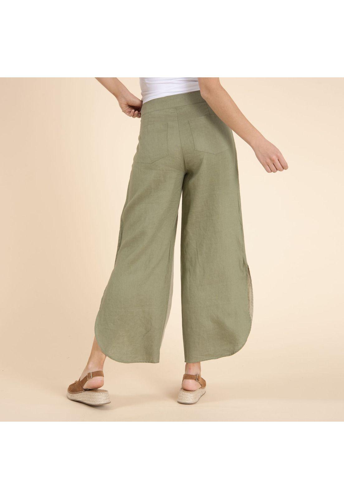 Pantalón Lino Org Mujer Agra Verde Petroleo-3