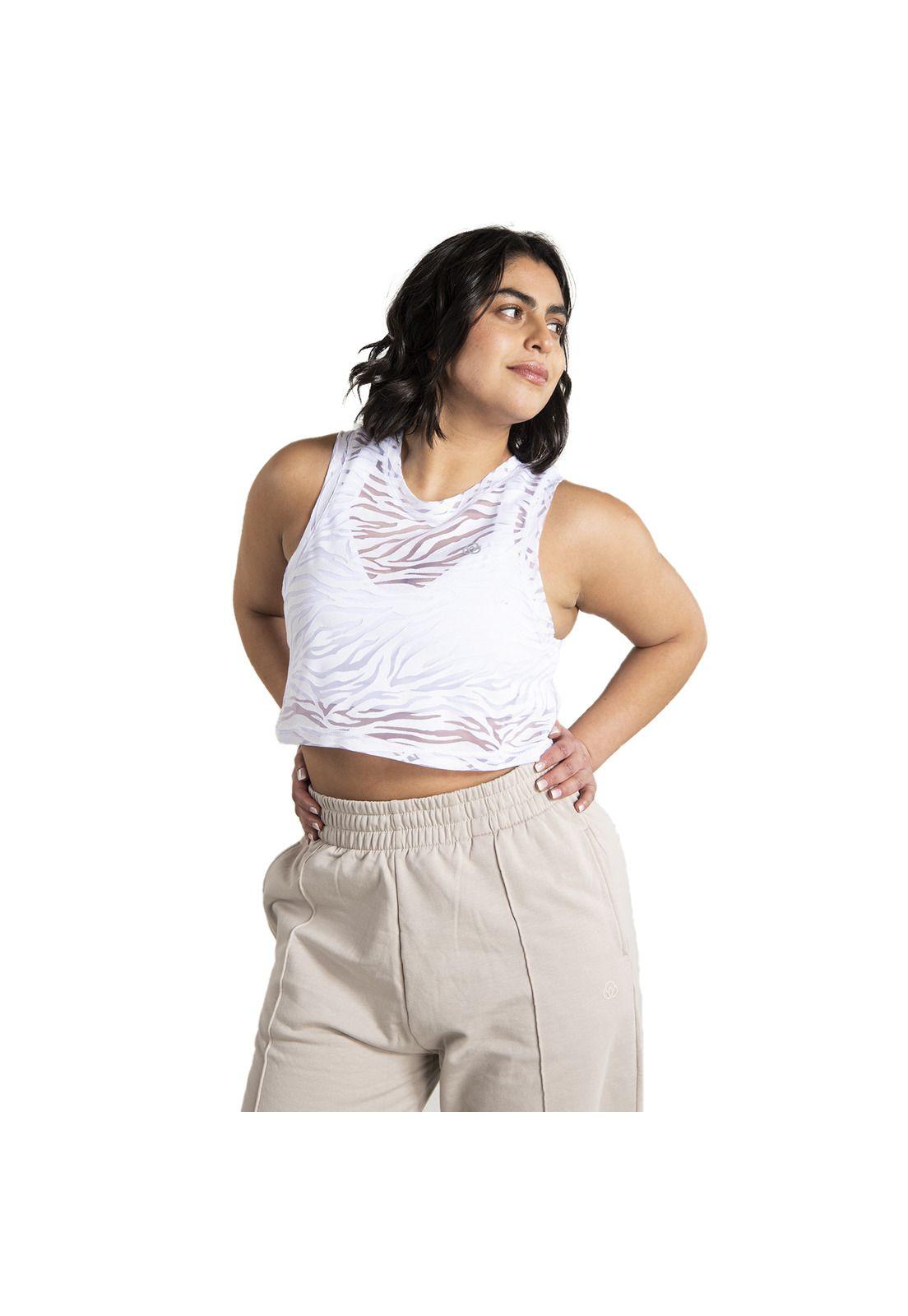 Polera Sin Mangas Mujer Zebra Crop Tank Blanco-0