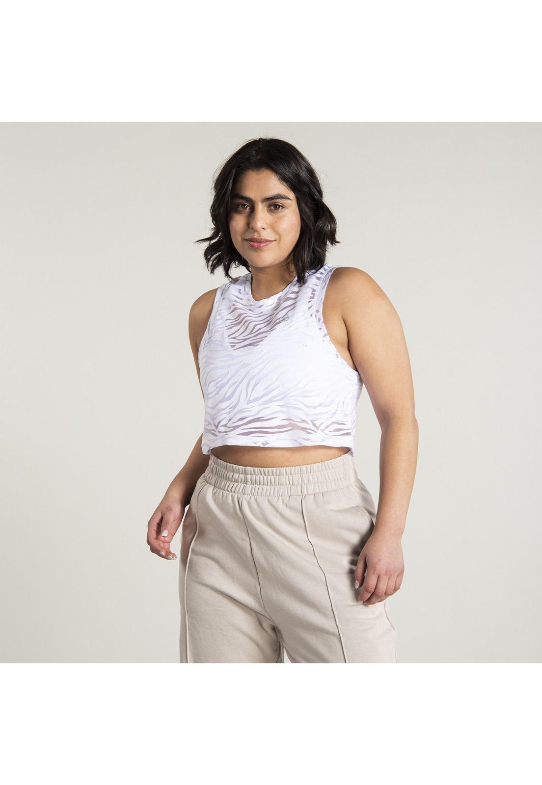 Polera Sin Mangas Mujer Zebra Crop Tank Blanco-1