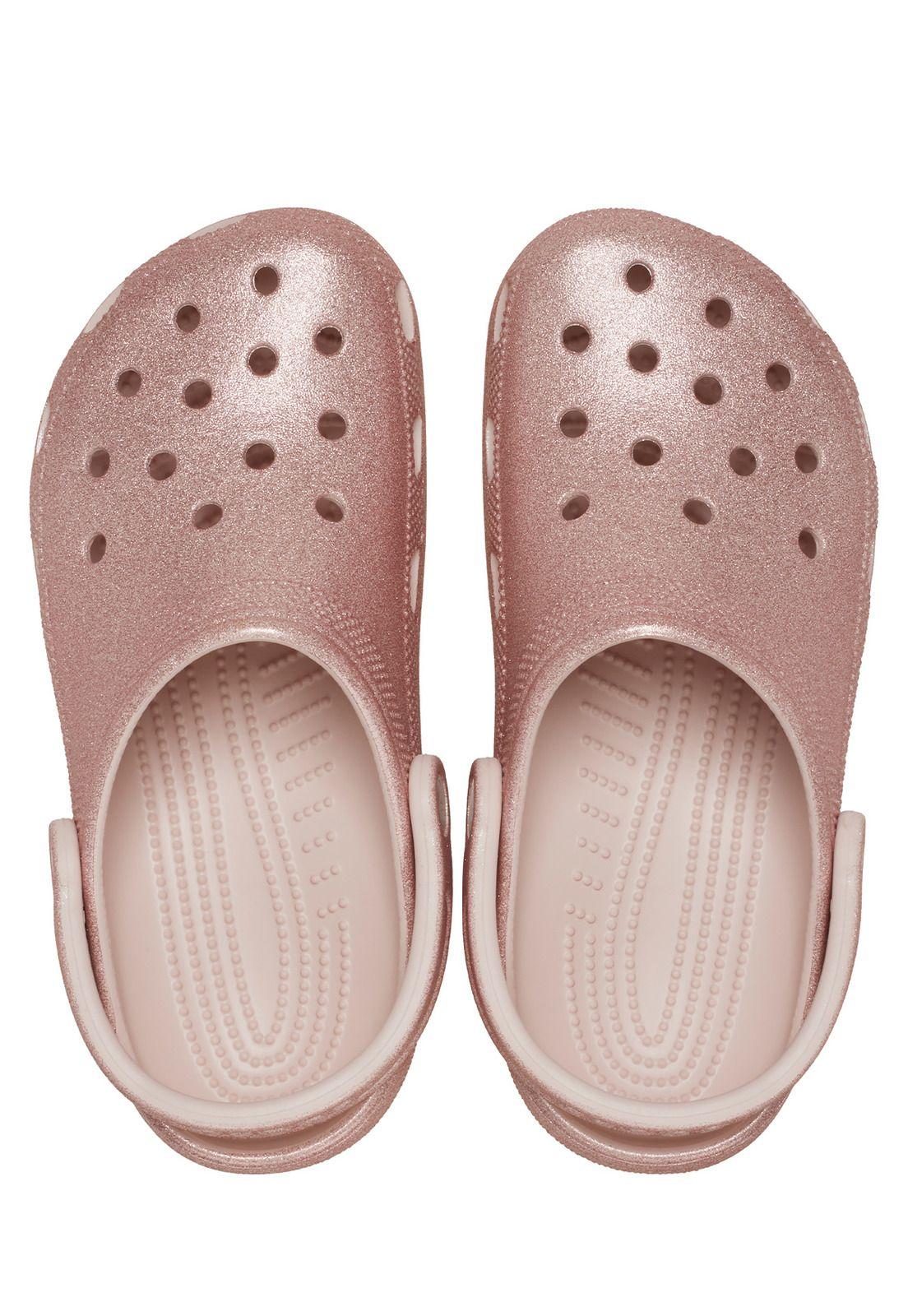Zueco Crocs Mujer Classic Glitter Clog Rosado-4