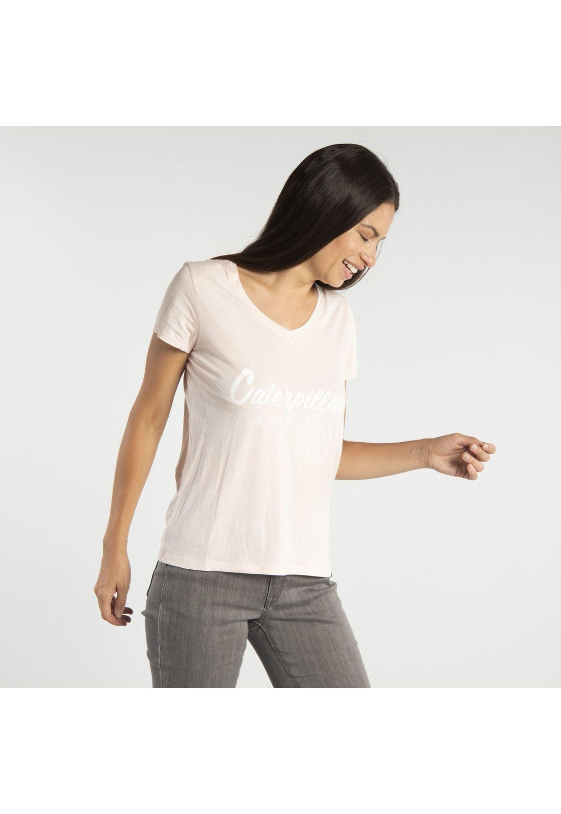 Polera M/C Mujer Logo Script V-Neck T Palo Rosa-1