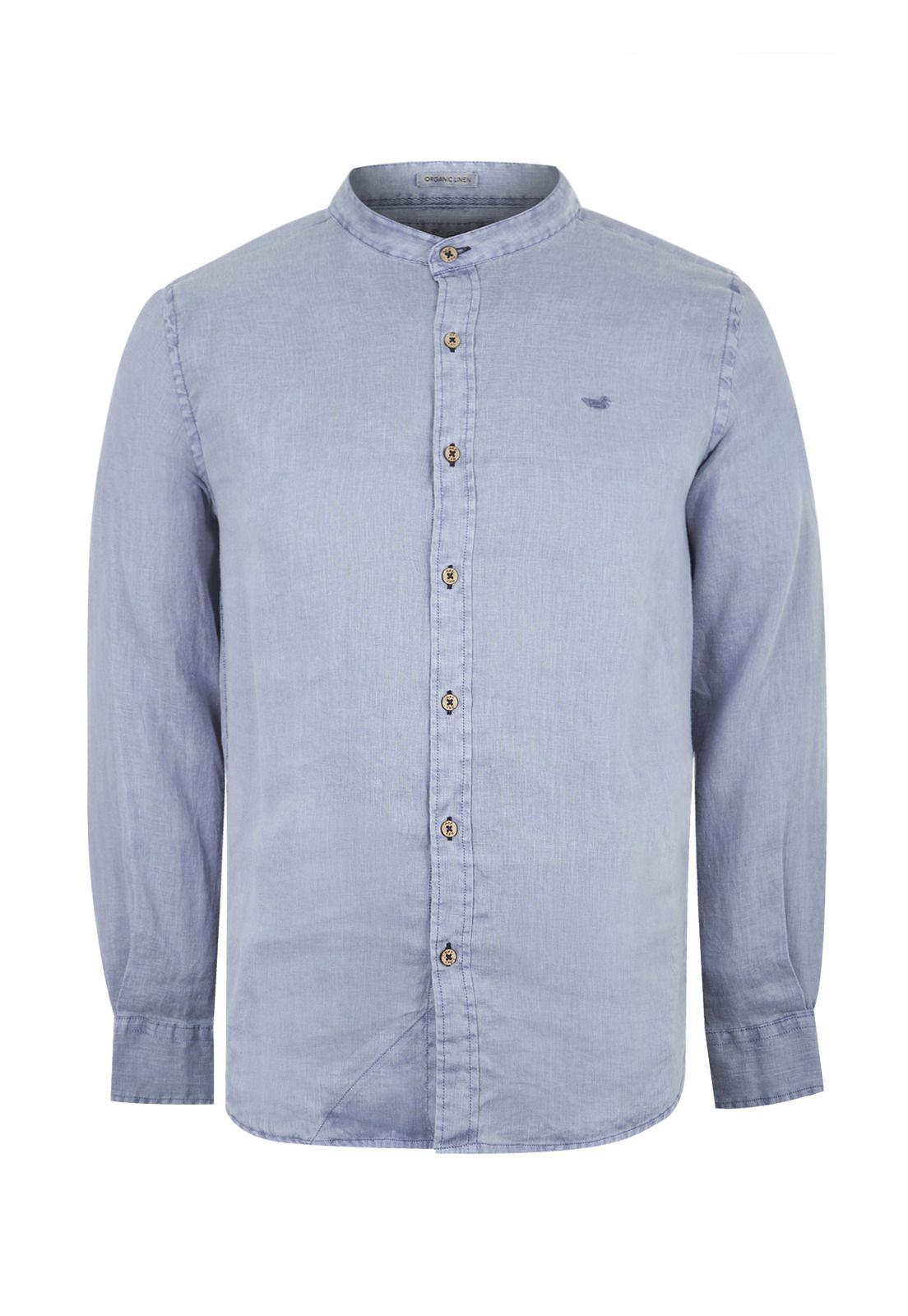 Camisa Lino Orgánico Azul Linenmao Hombre -0