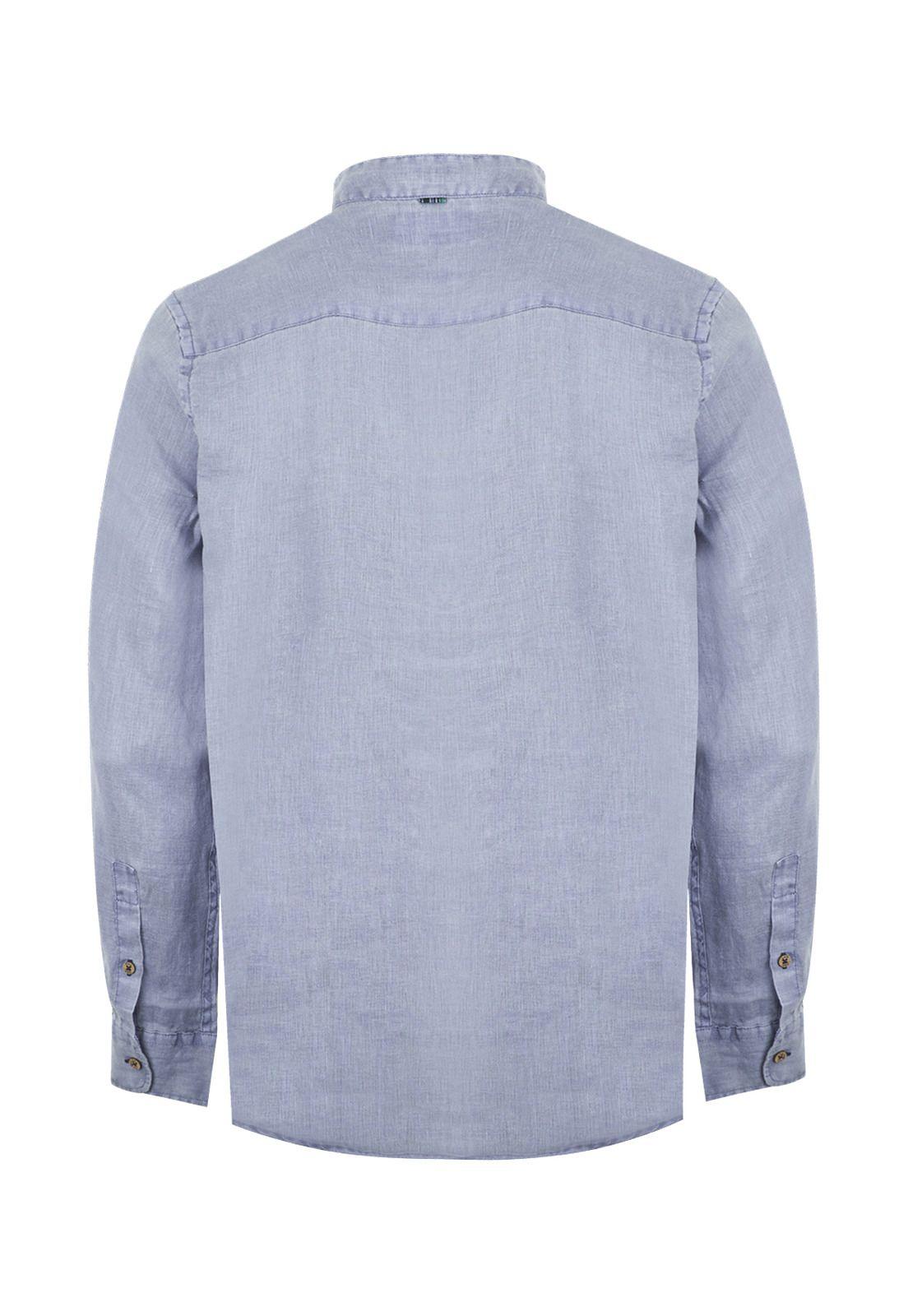 Camisa Lino Orgánico Azul Linenmao Hombre -1