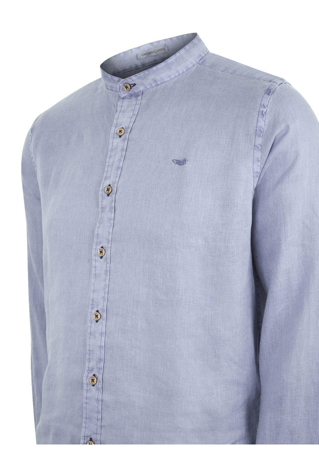 Camisa Lino Orgánico Azul Linenmao Hombre -3