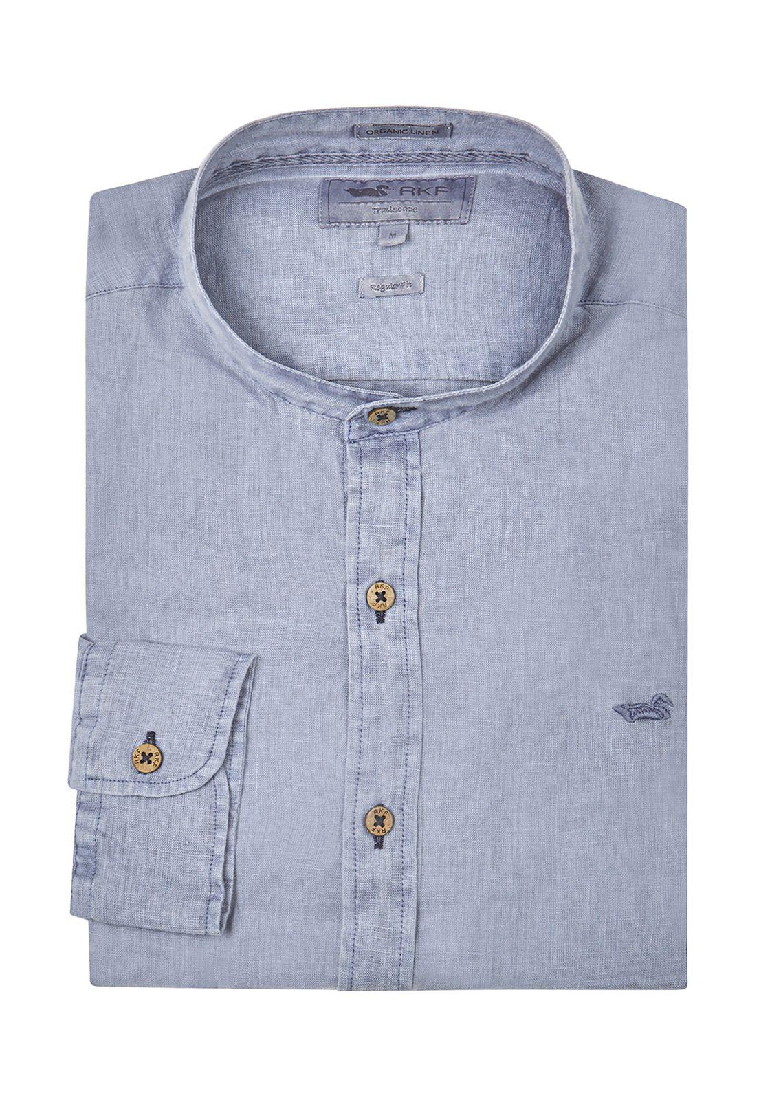 Camisa Lino Orgánico Azul Linenmao Hombre -4