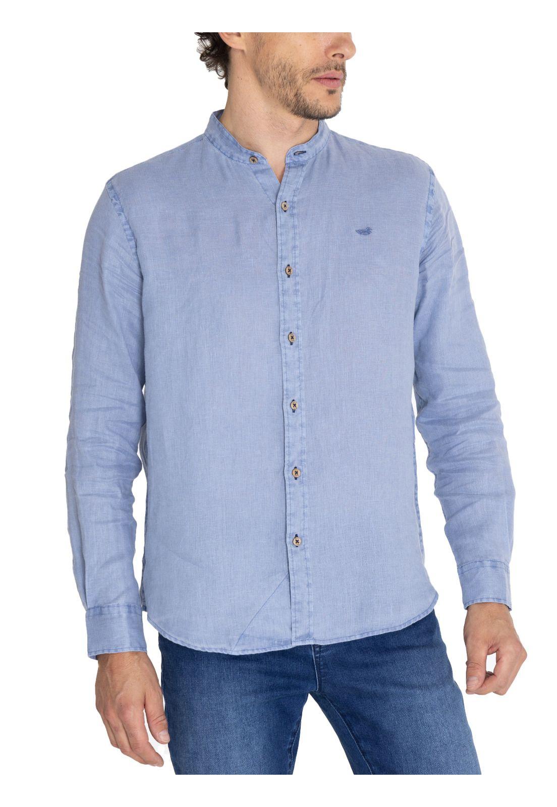 Camisa Lino Orgánico Azul Linenmao Hombre -5